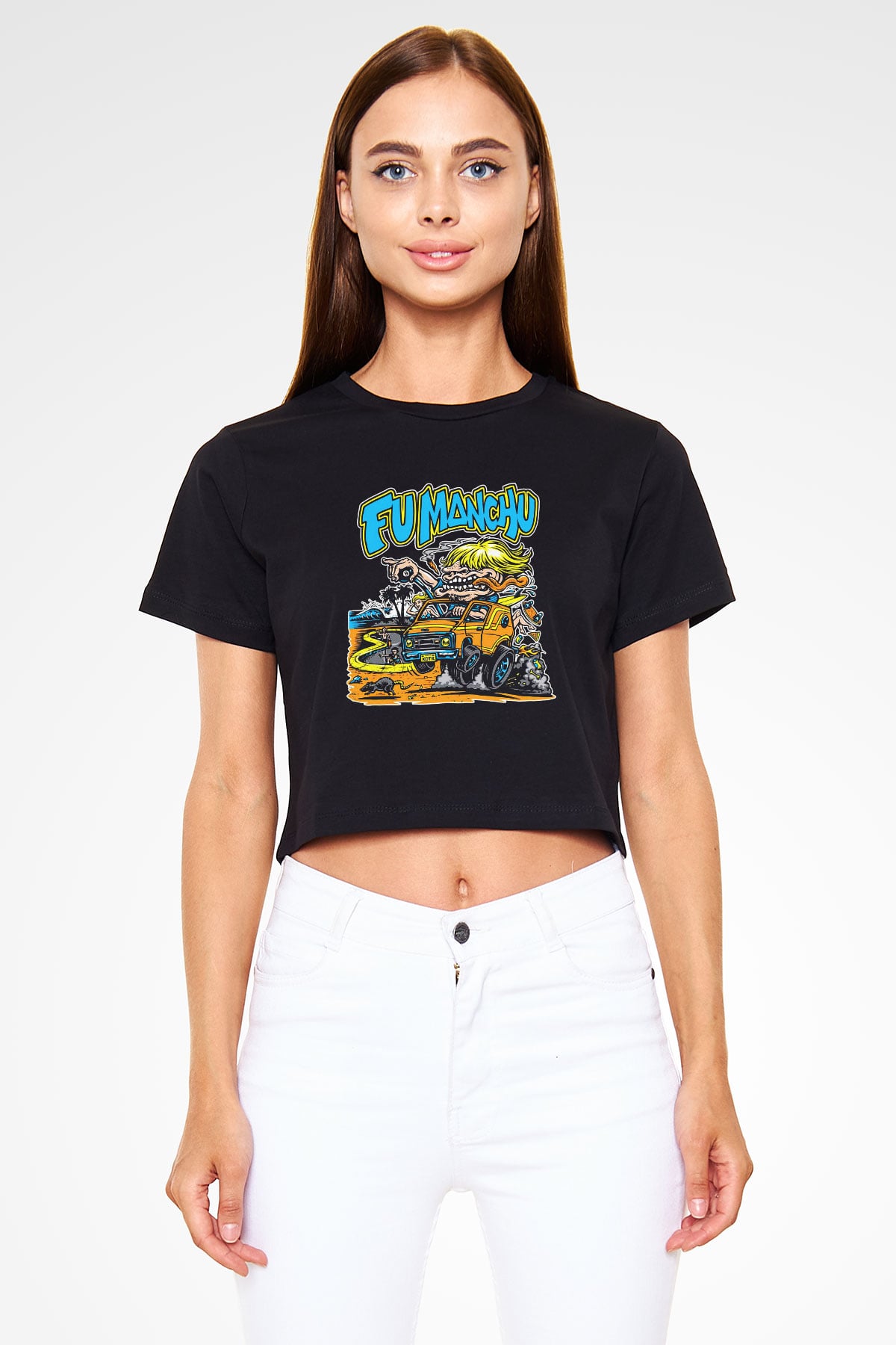 Fu Manchu Siyah Crop Top Tişört