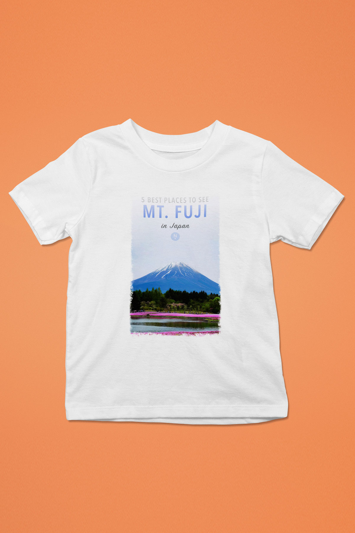 Fuji Dağı Baskılı Beyaz Unisex Çocuk Tişört