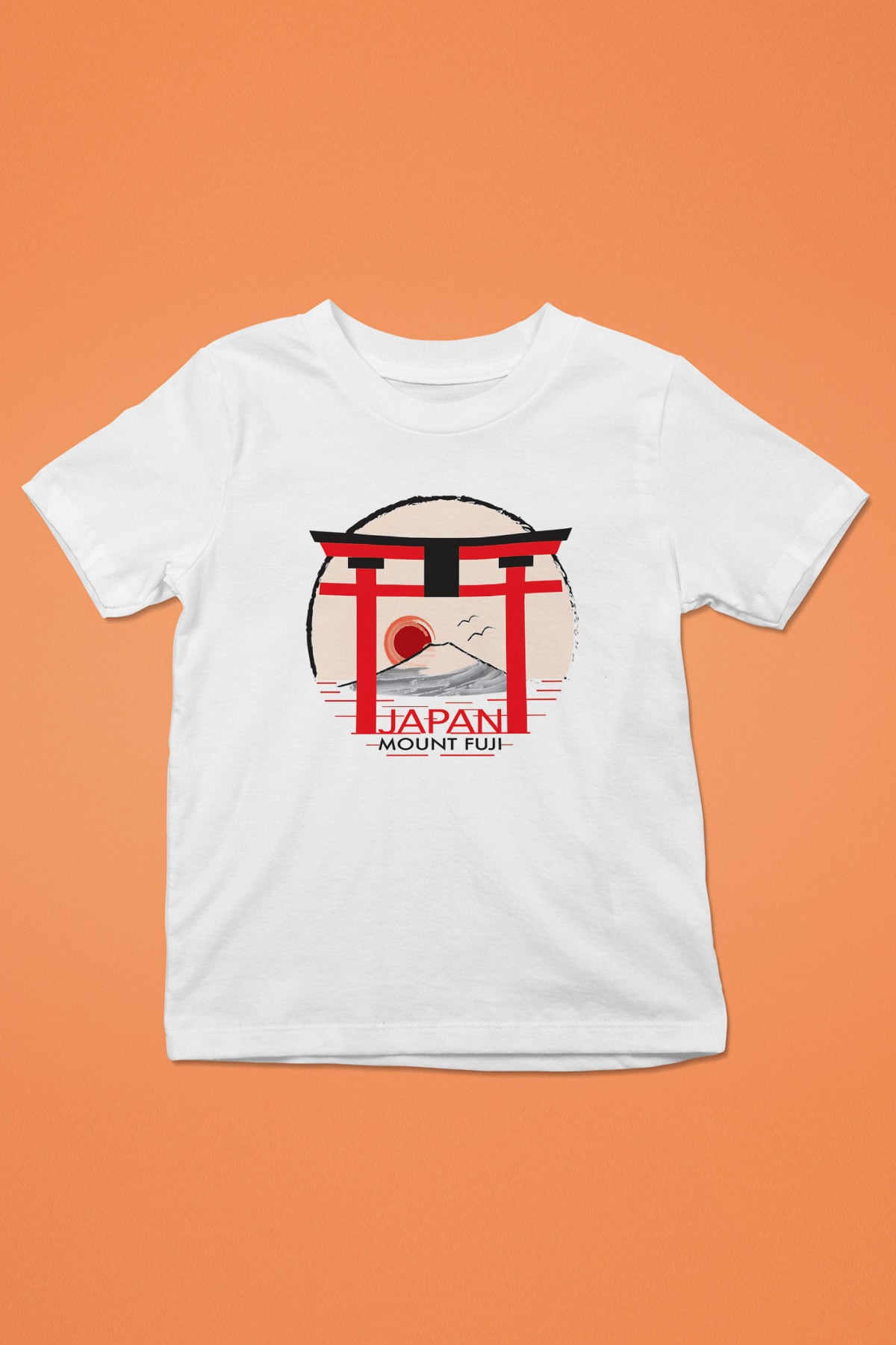 Fuji Dağı Baskılı Beyaz Unisex Çocuk Tişört