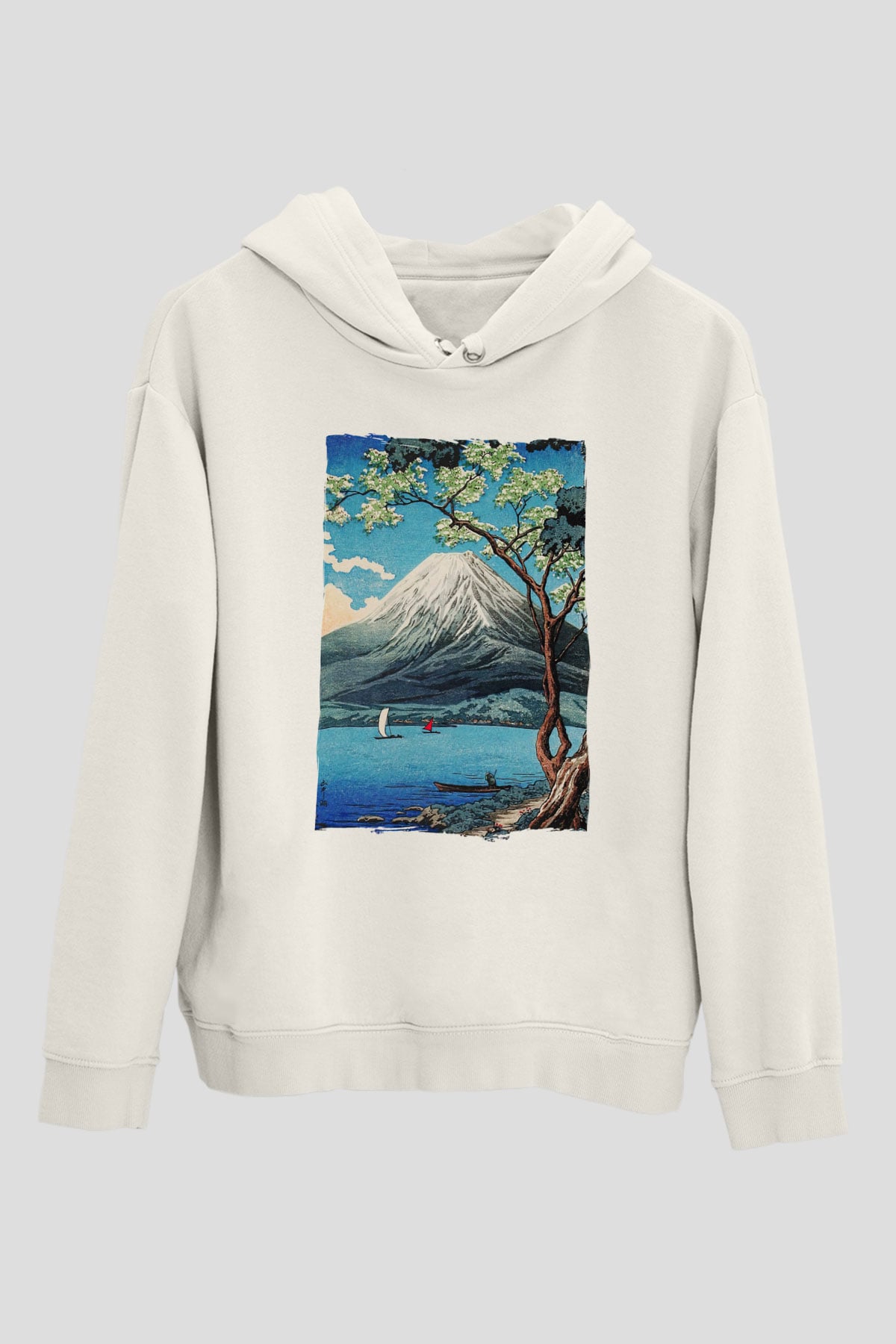 Fuji Dağı Beyaz Unisex Hoodie