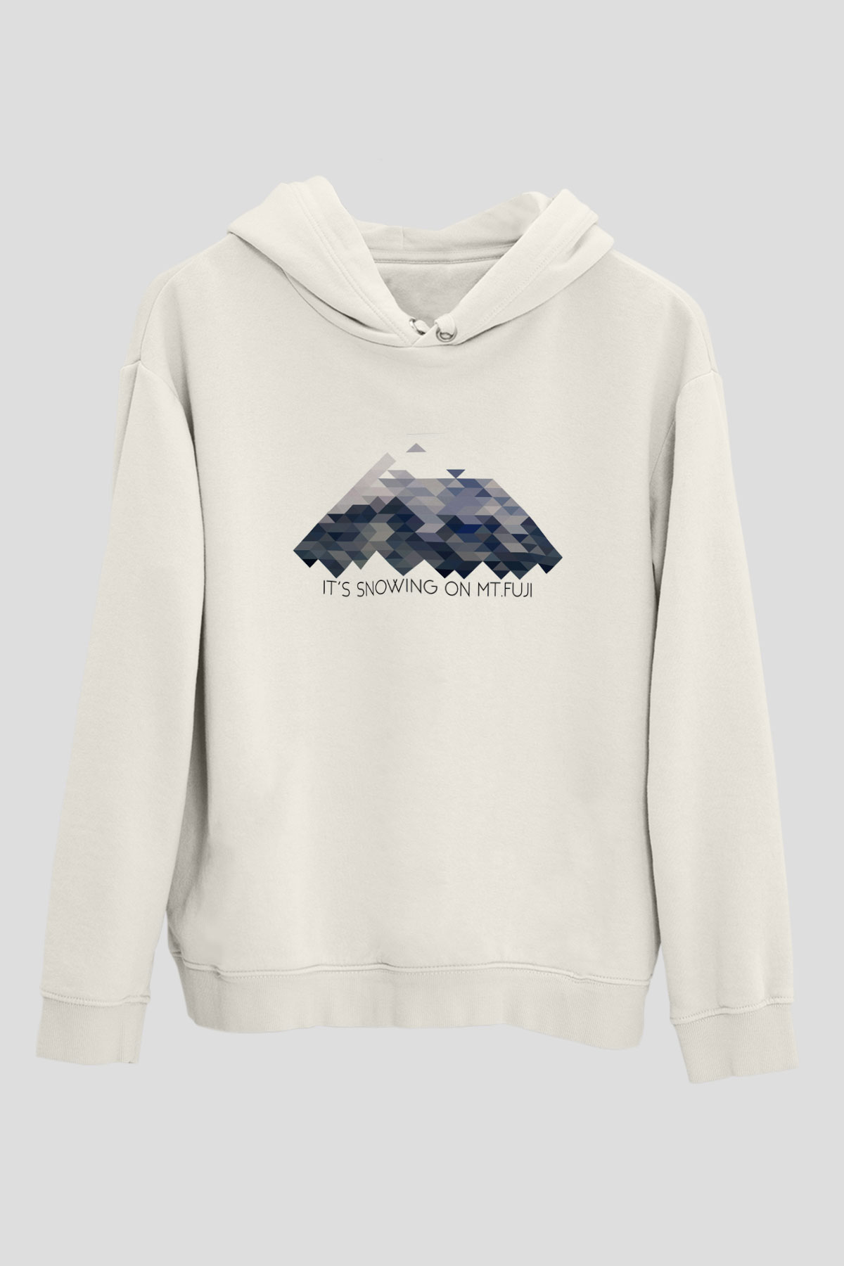 Fuji Dağı Beyaz Unisex Kapşonlu Sweatshirt
