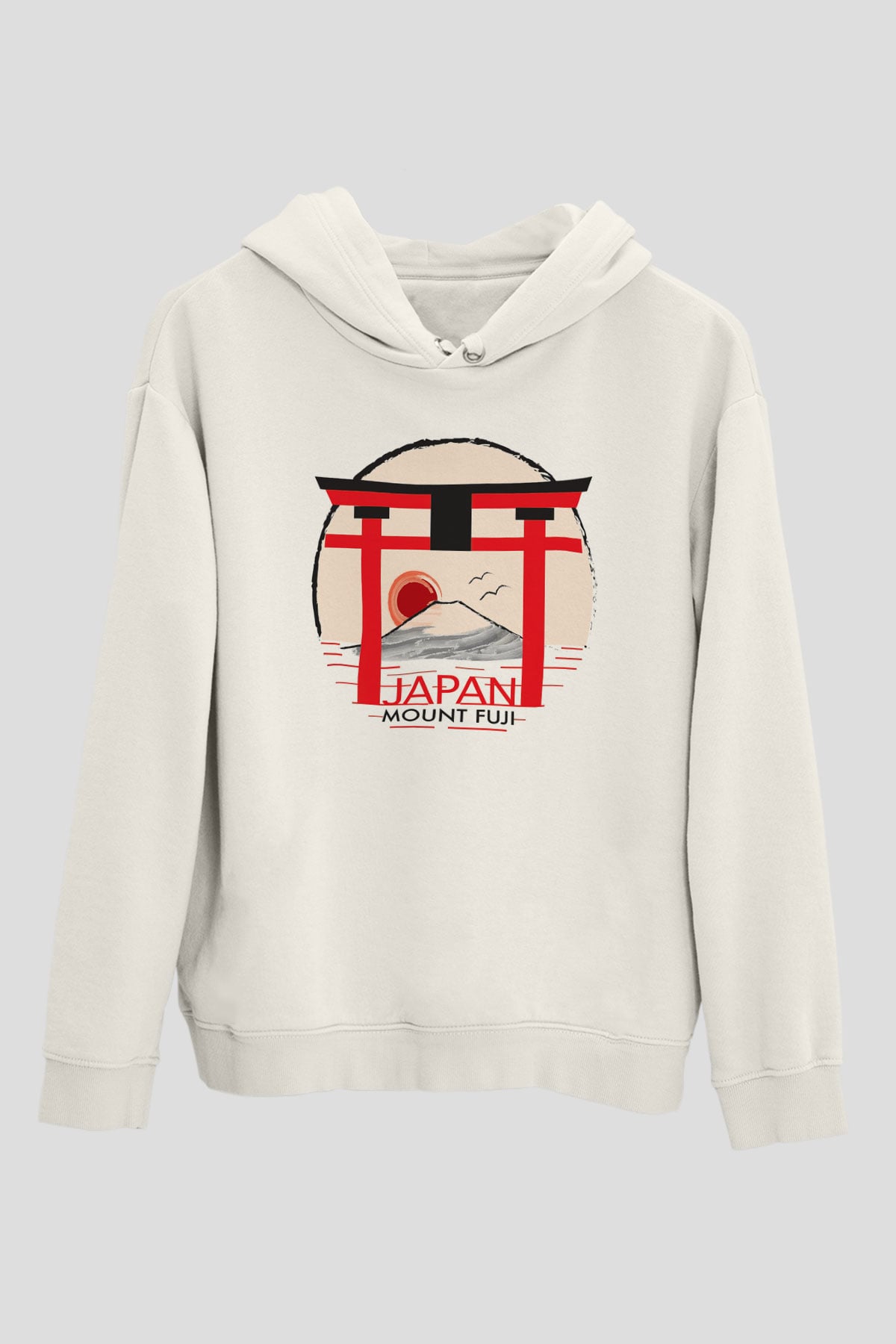 Fuji Dağı Beyaz Unisex Kapşonlu Sweatshirt