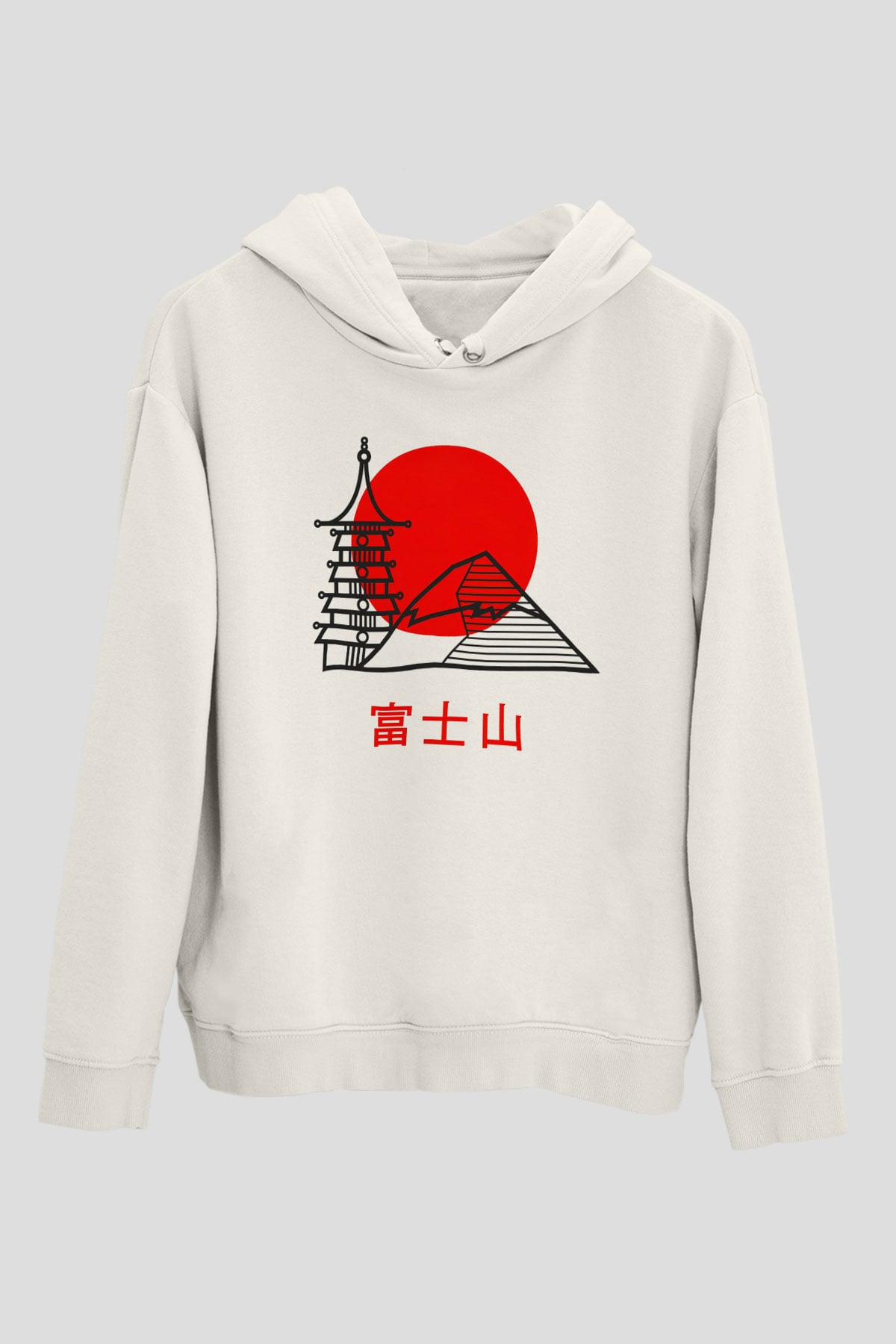 Fuji Dağı Beyaz Unisex Kapşonlu Sweatshirt