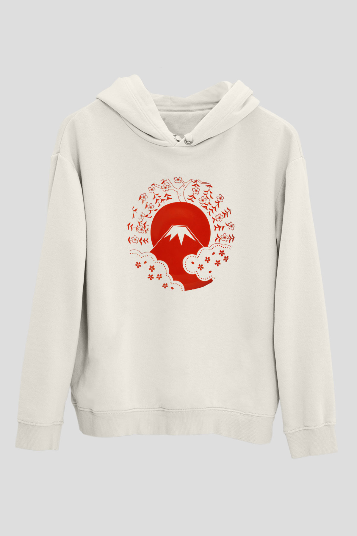 Fuji Dağı Beyaz Unisex Kapşonlu Sweatshirt