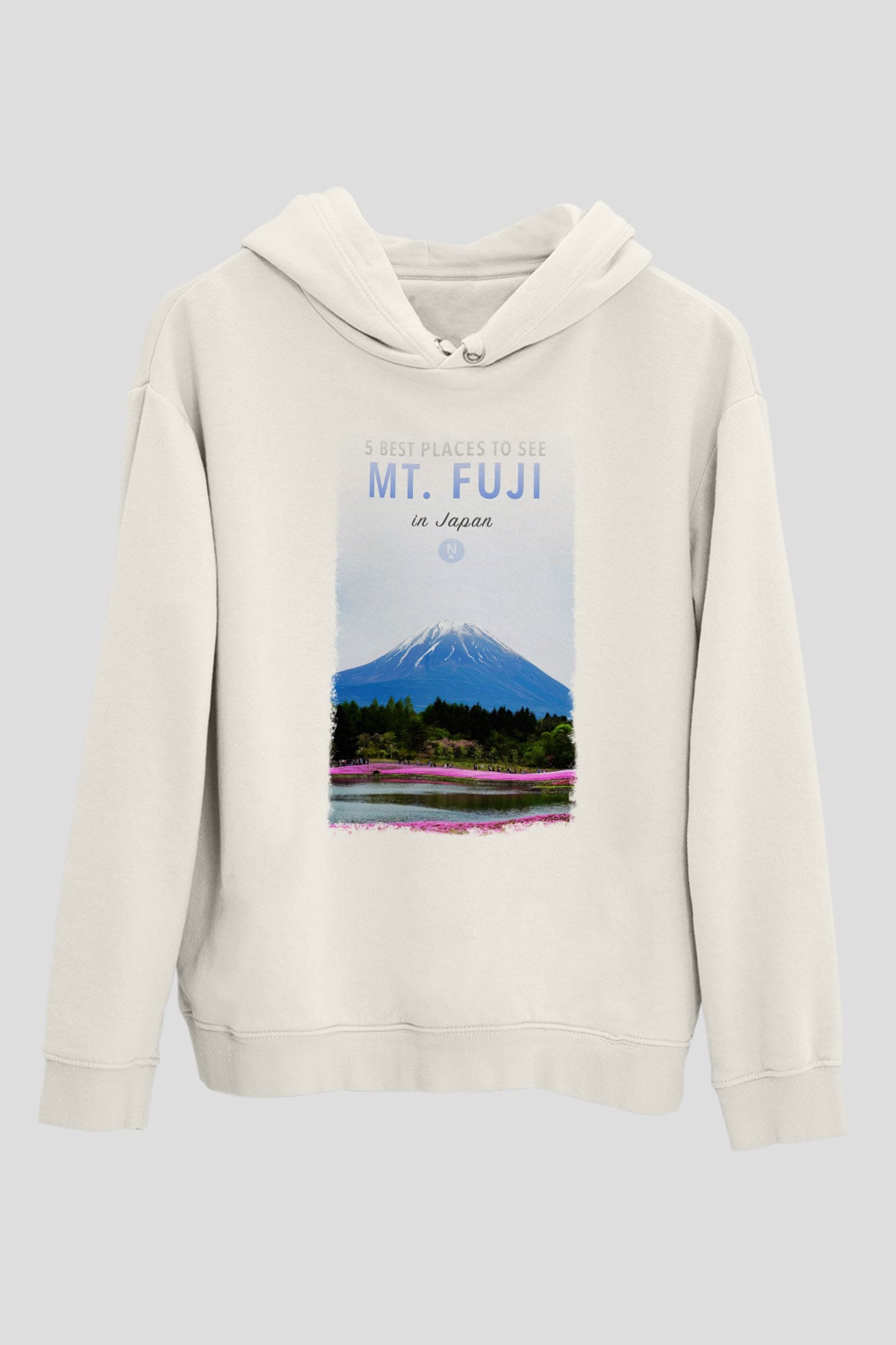 Fuji Dağı Beyaz Unisex Kapşonlu Sweatshirt
