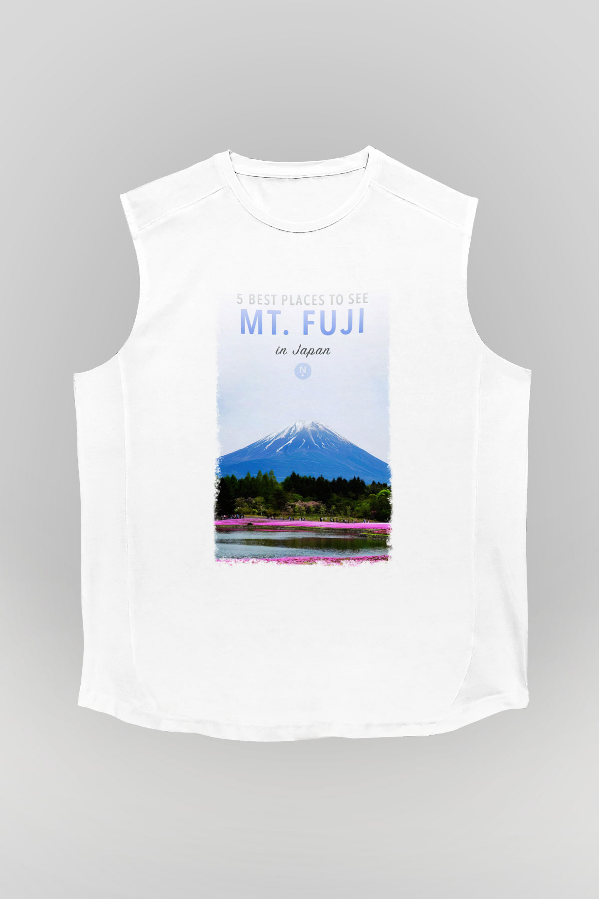 Fuji Dağı Beyaz Unisex Kolsuz Tişört