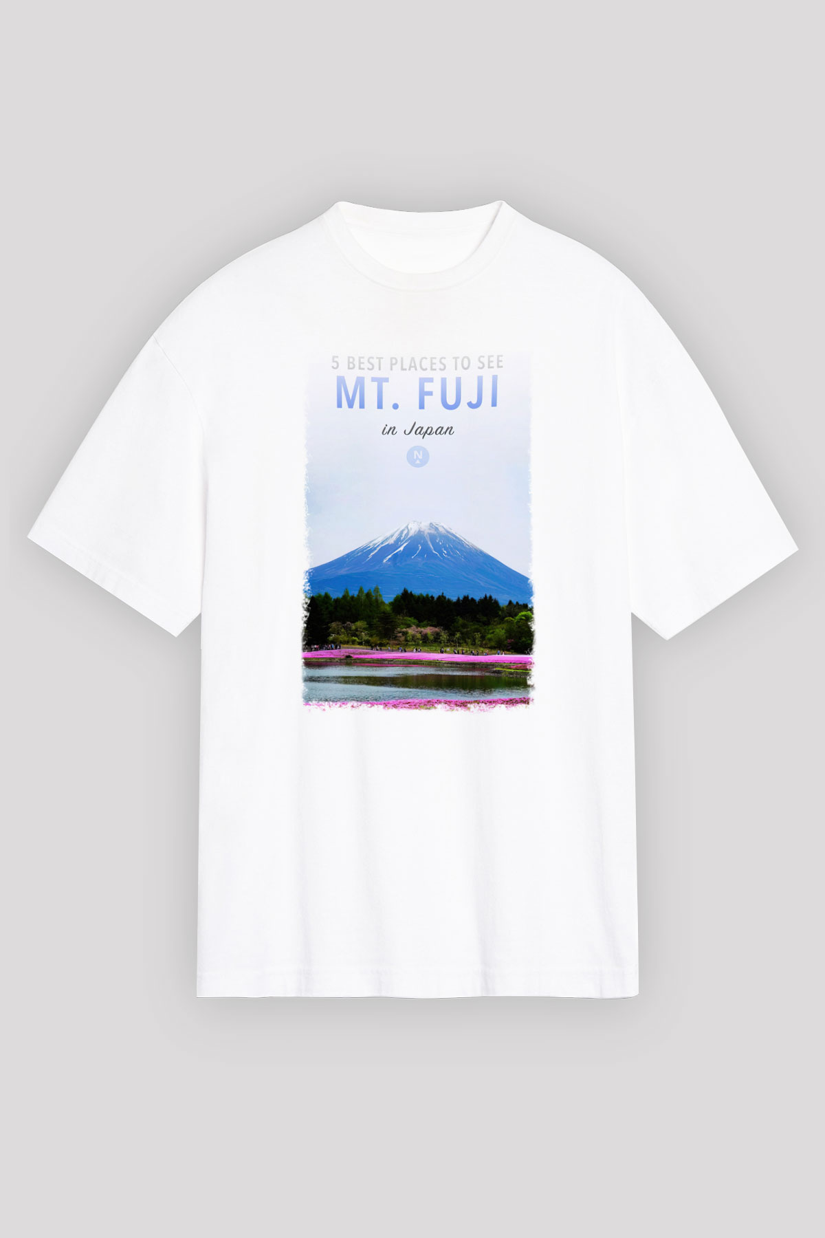 Fuji Dağı Beyaz Unisex Oversize Tişört T-Shirt