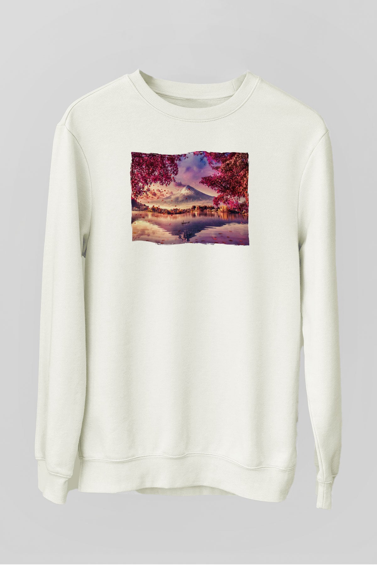 Fuji Dağı Beyaz Unisex Sweatshirt