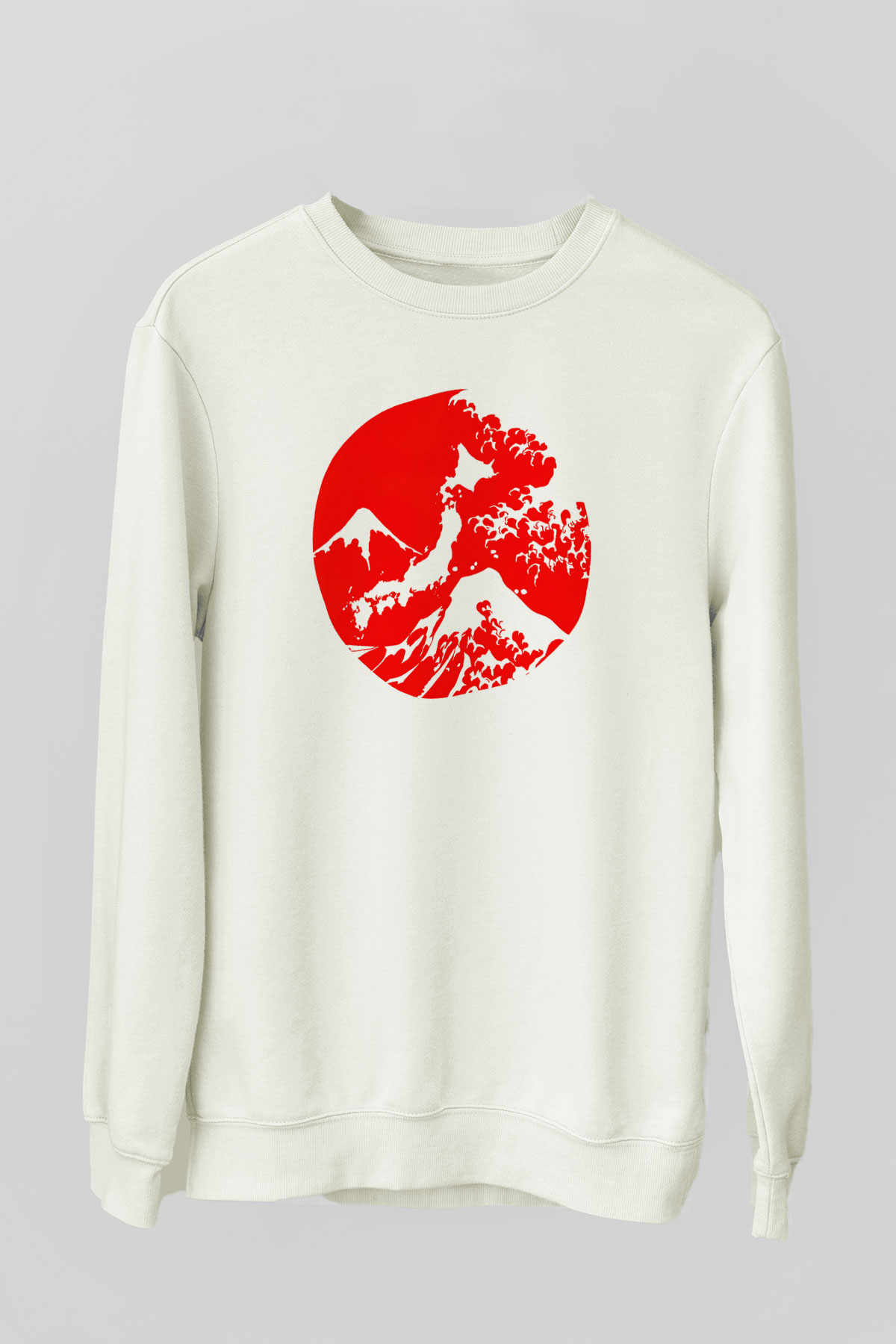 Fuji Dağı Beyaz Unisex Sweatshirt
