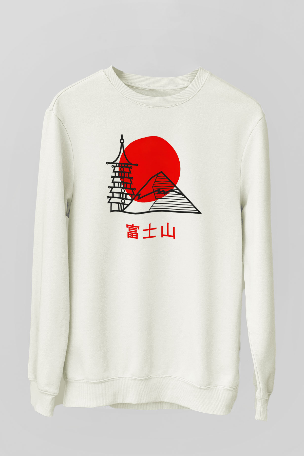 Fuji Dağı Beyaz Unisex Sweatshirt