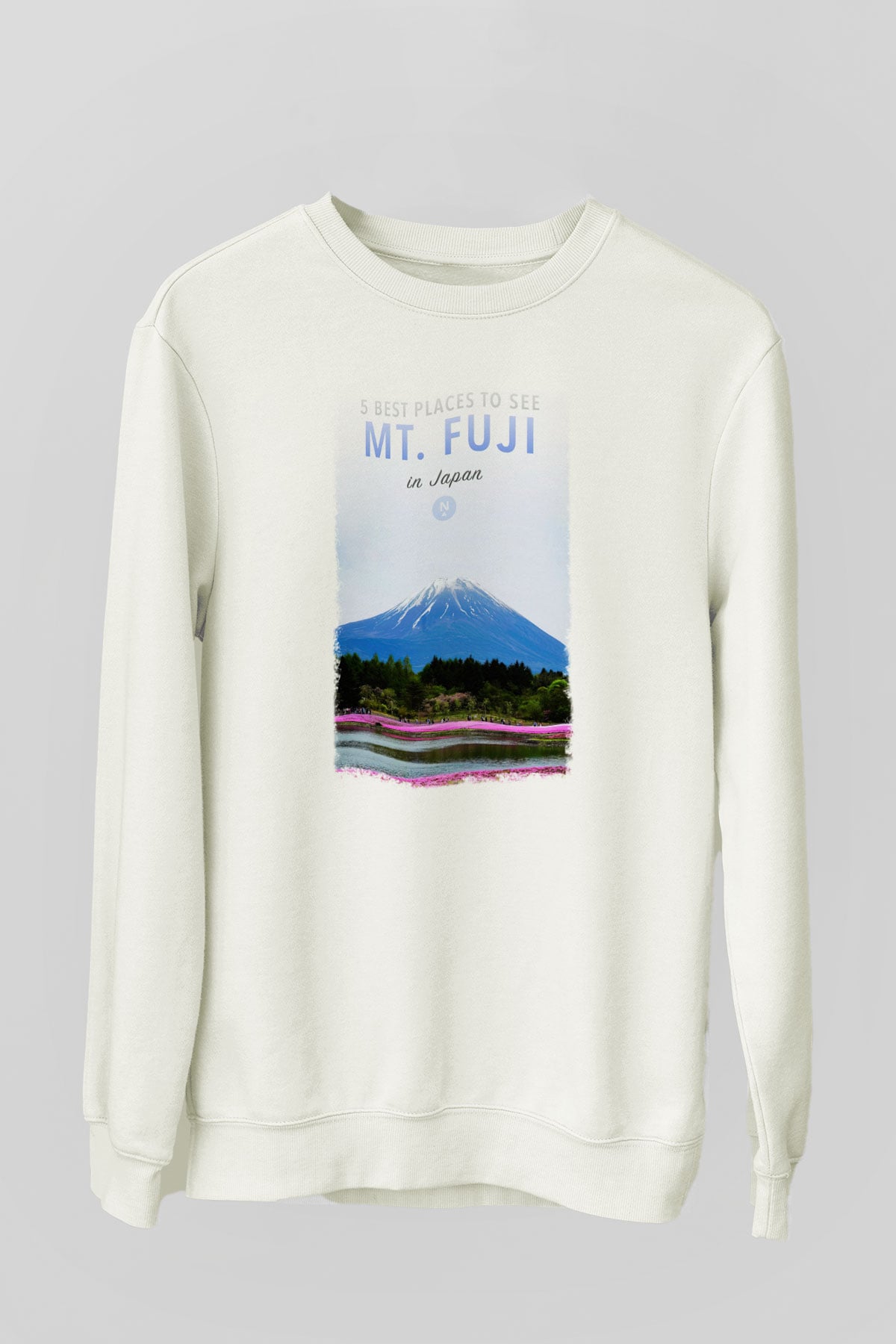 Fuji Dağı Beyaz Unisex Sweatshirt