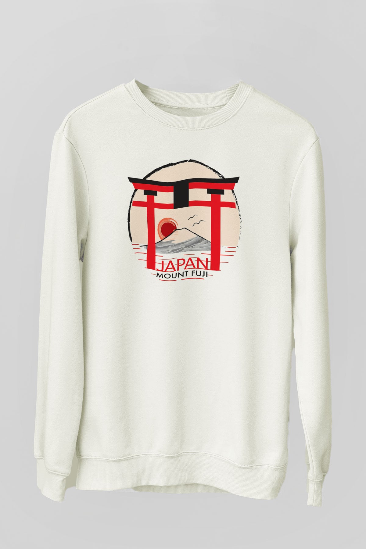 Fuji Dağı Beyaz Unisex Sweatshirt
