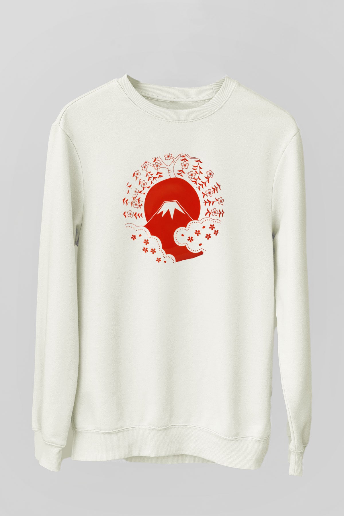 Fuji Dağı Beyaz Unisex Sweatshirt