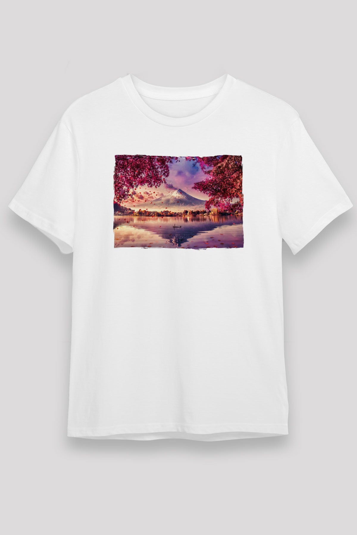 Fuji Dağı Beyaz Unisex Tişört T-Shirt - TişörtFabrikası