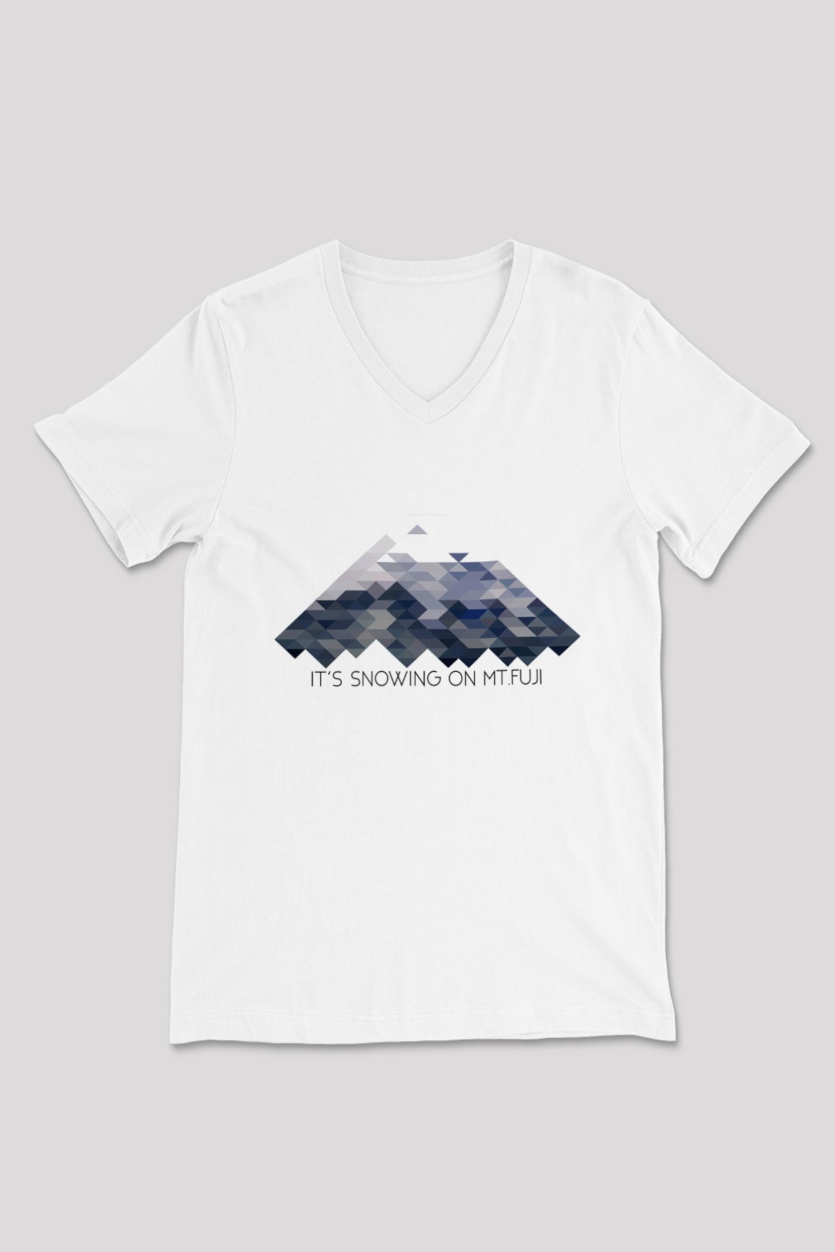 Fuji Dağı Beyaz Unisex V Yaka Tişört T-Shirt