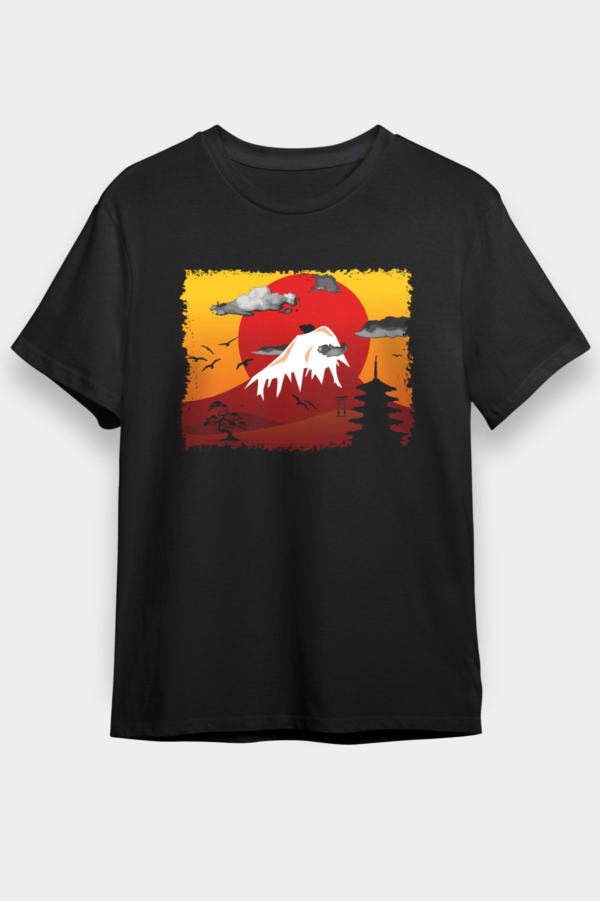 Fuji Dağı Siyah Unisex Tişört T-Shirt - TişörtFabrikası