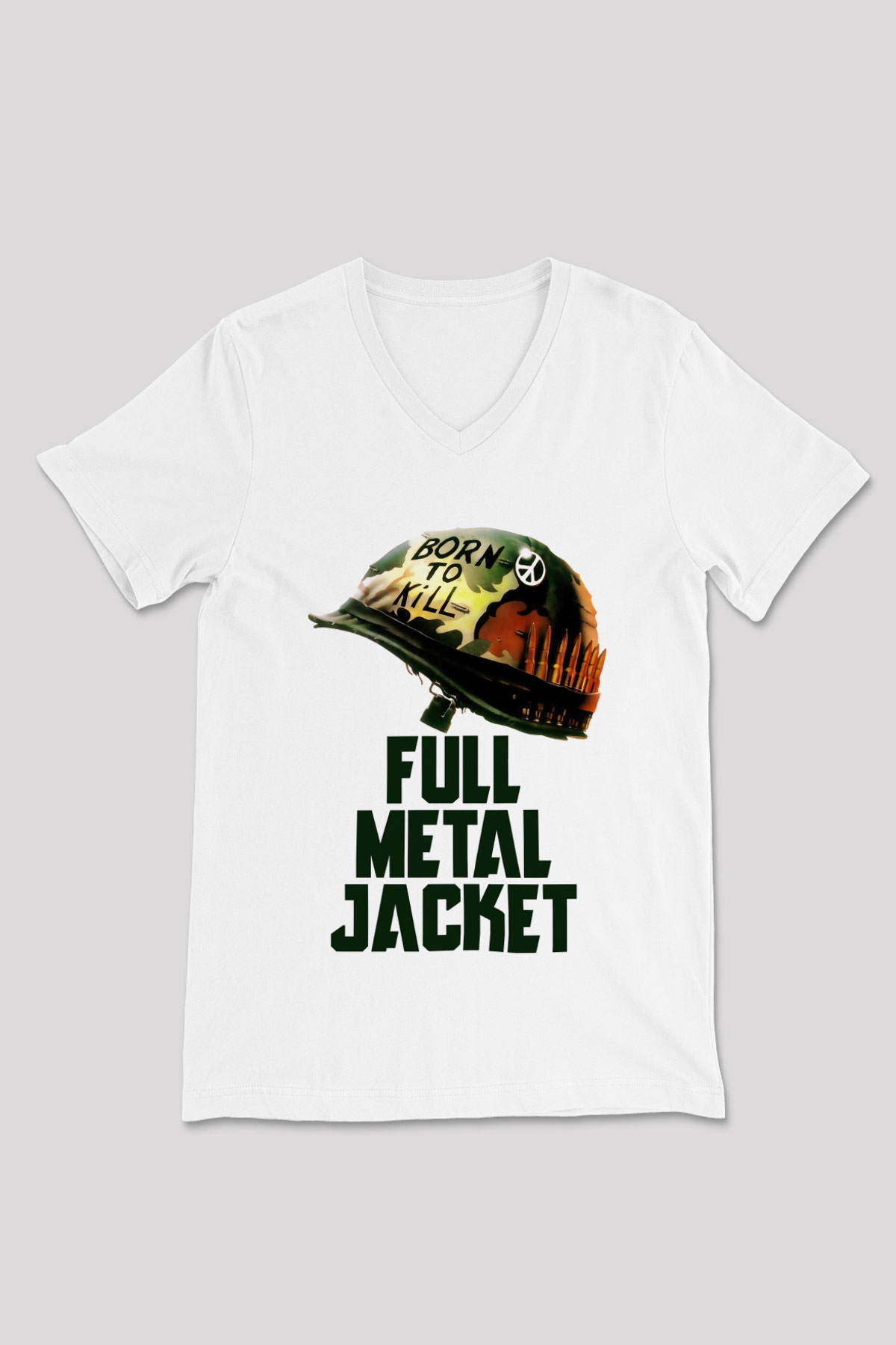 Full Metal Jacket Beyaz Unisex V Yaka Tişört T-Shirt