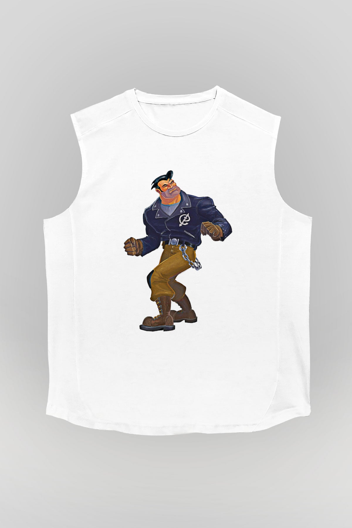 Full Throttle Baskılı Beyaz Unisex Kolsuz Tişört - Tshirt