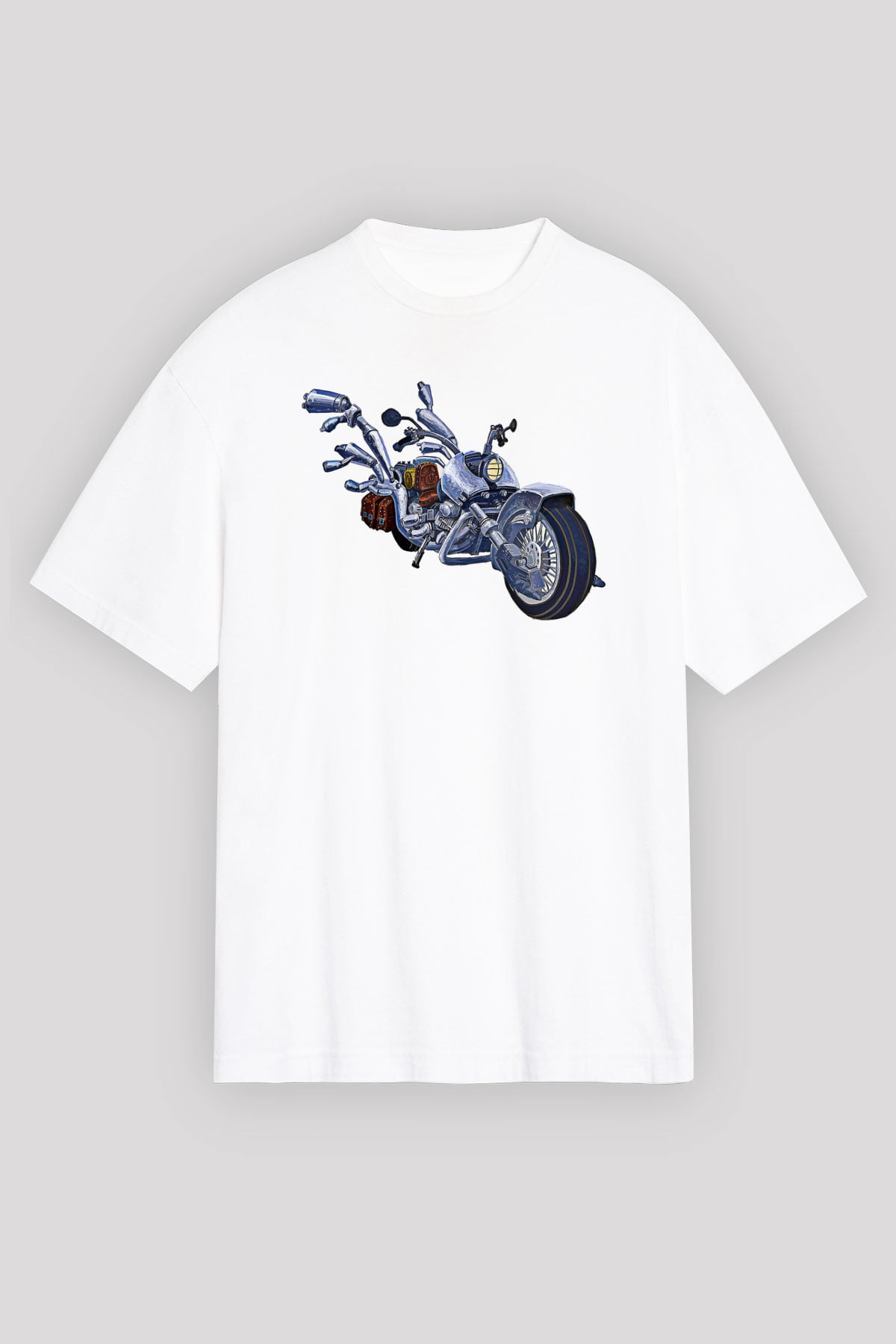 Full Throttle Baskılı Beyaz Unisex Oversize Tişört - Tshirt