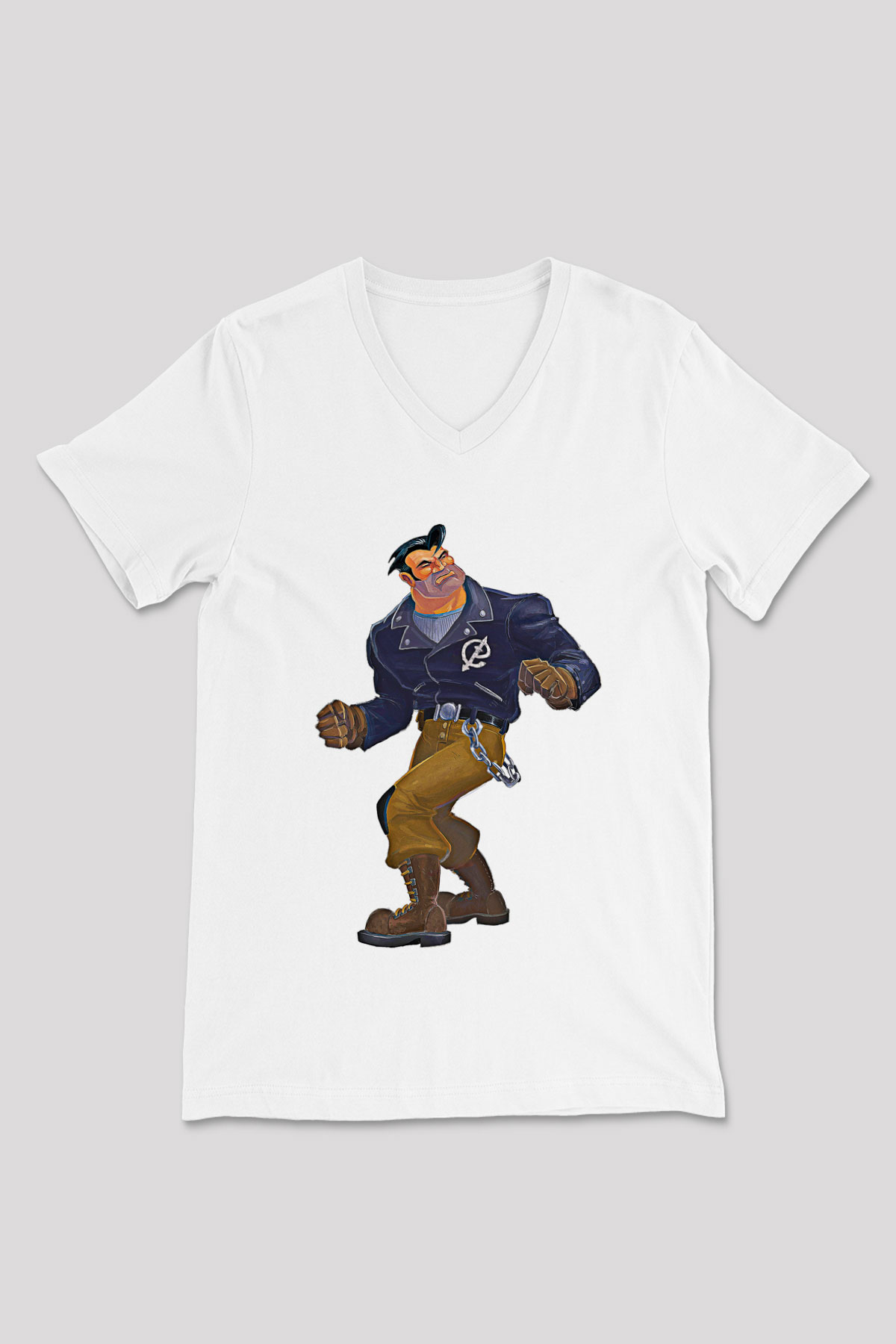 Full Throttle Baskılı Beyaz Unisex V Yaka Tişört - Tshirt