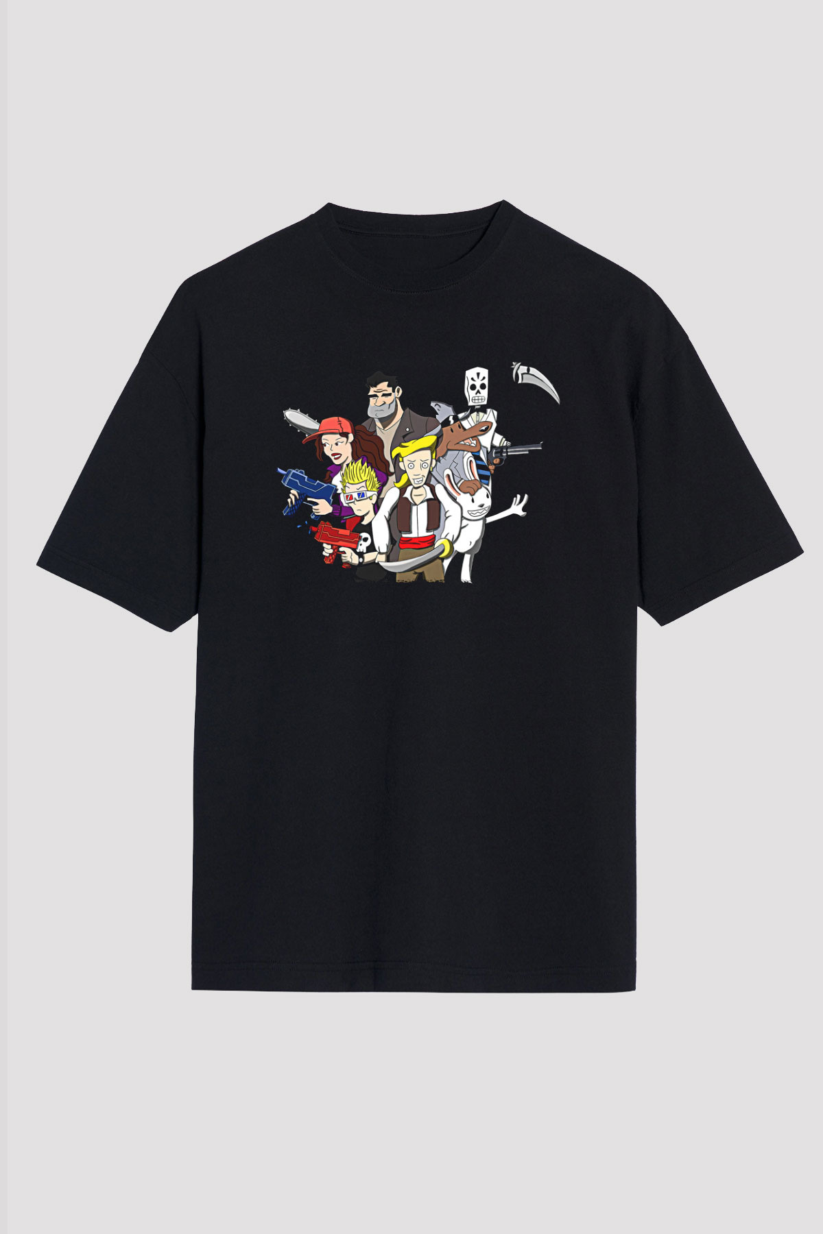 Full Throttle Baskılı Unisex Siyah Oversize Tişört - Tshirt