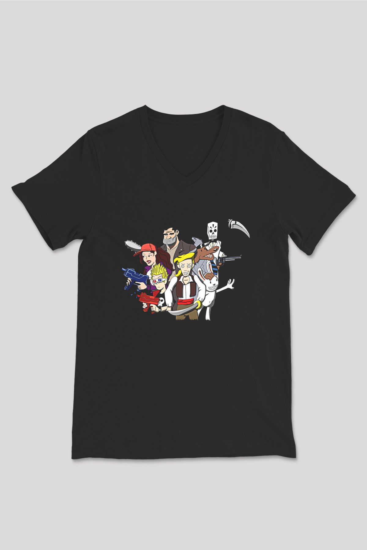 Full Throttle Baskılı Unisex Siyah V Yaka Tişört - Tshirt