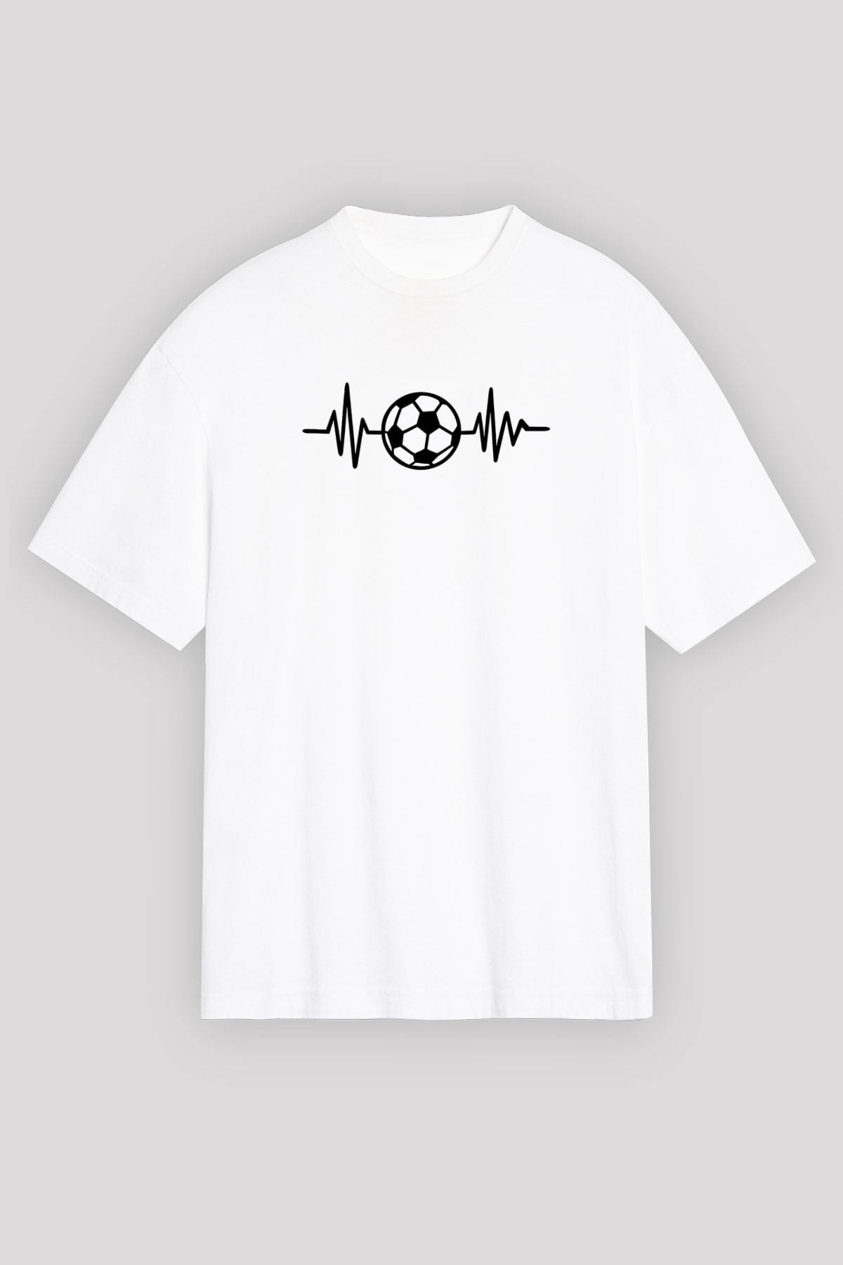 Futbol Baskılı Unisex Beyaz Oversize Tişört - Tshirt
