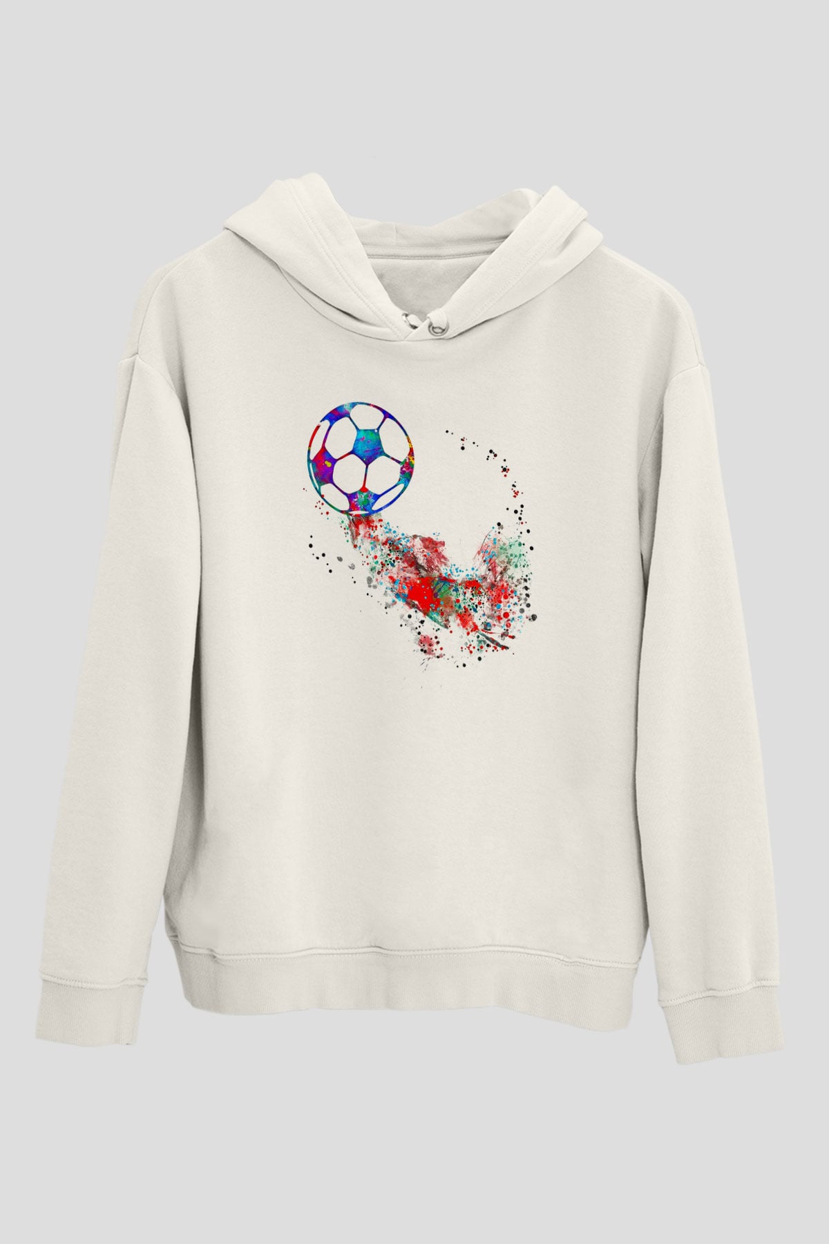 Futbol Baskılı Unisex Ekru Hoodie