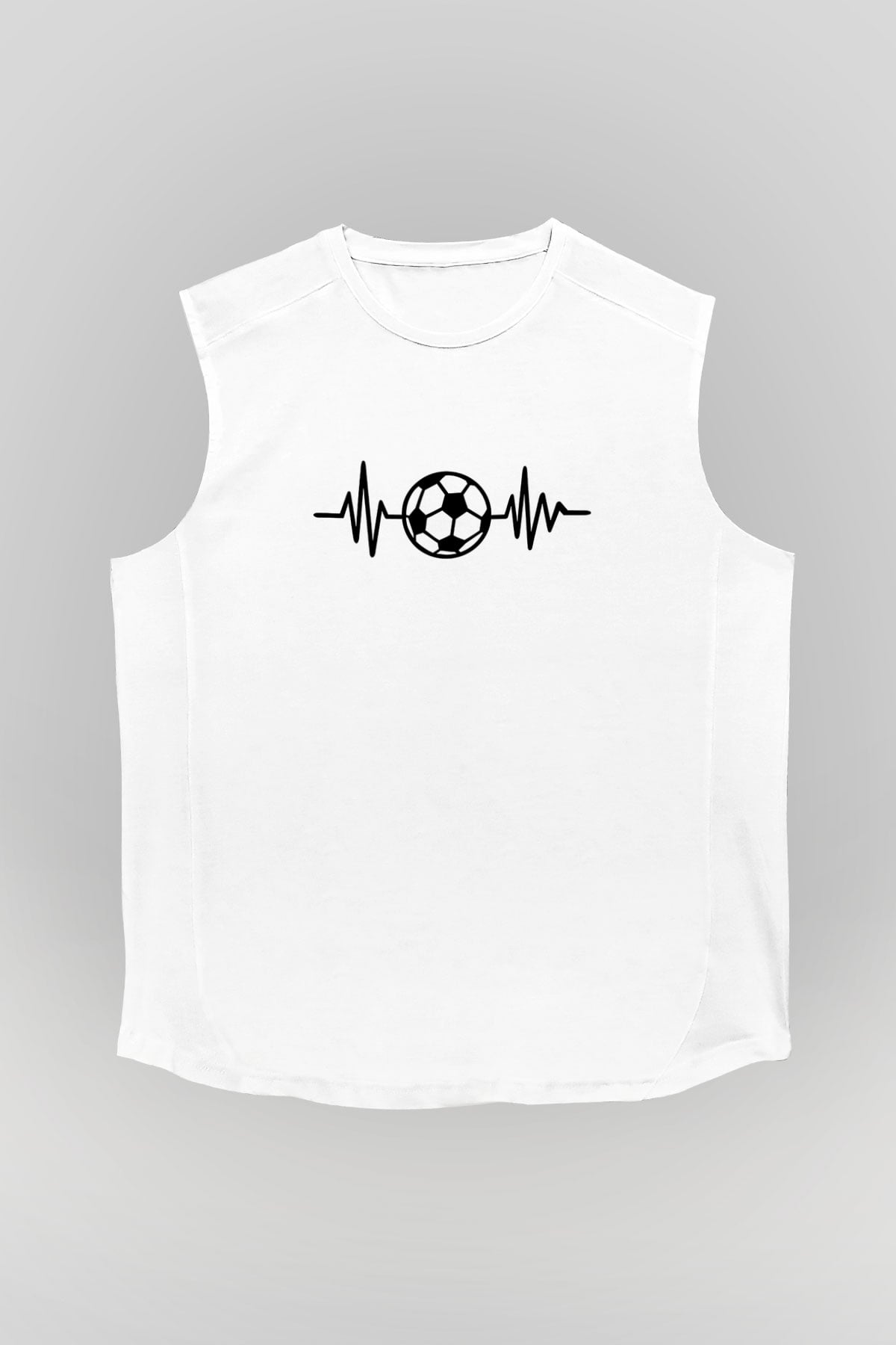 Futbol Baskılı Unisex Kolsuz Beyaz Tişört