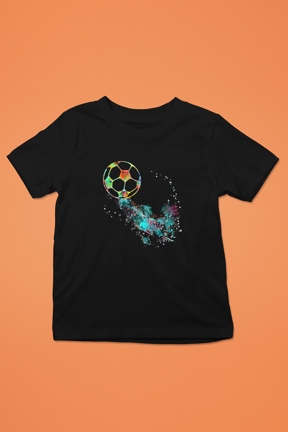 Futbol - Football Baskılı Unisex Siyah Çocuk Tİşörtü - Tshirt