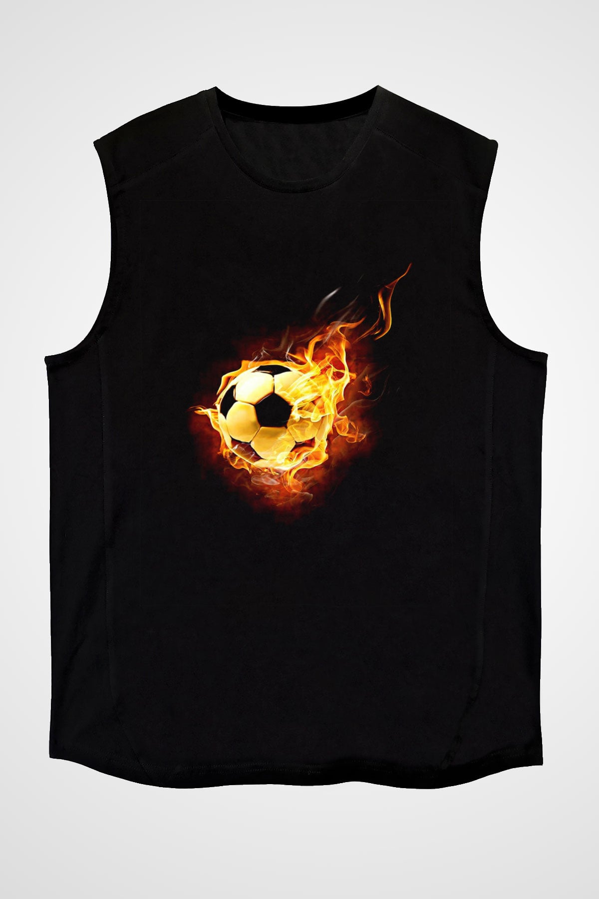 Futbol - Football Baskılı Unisex Siyah Kolsuz Tişört