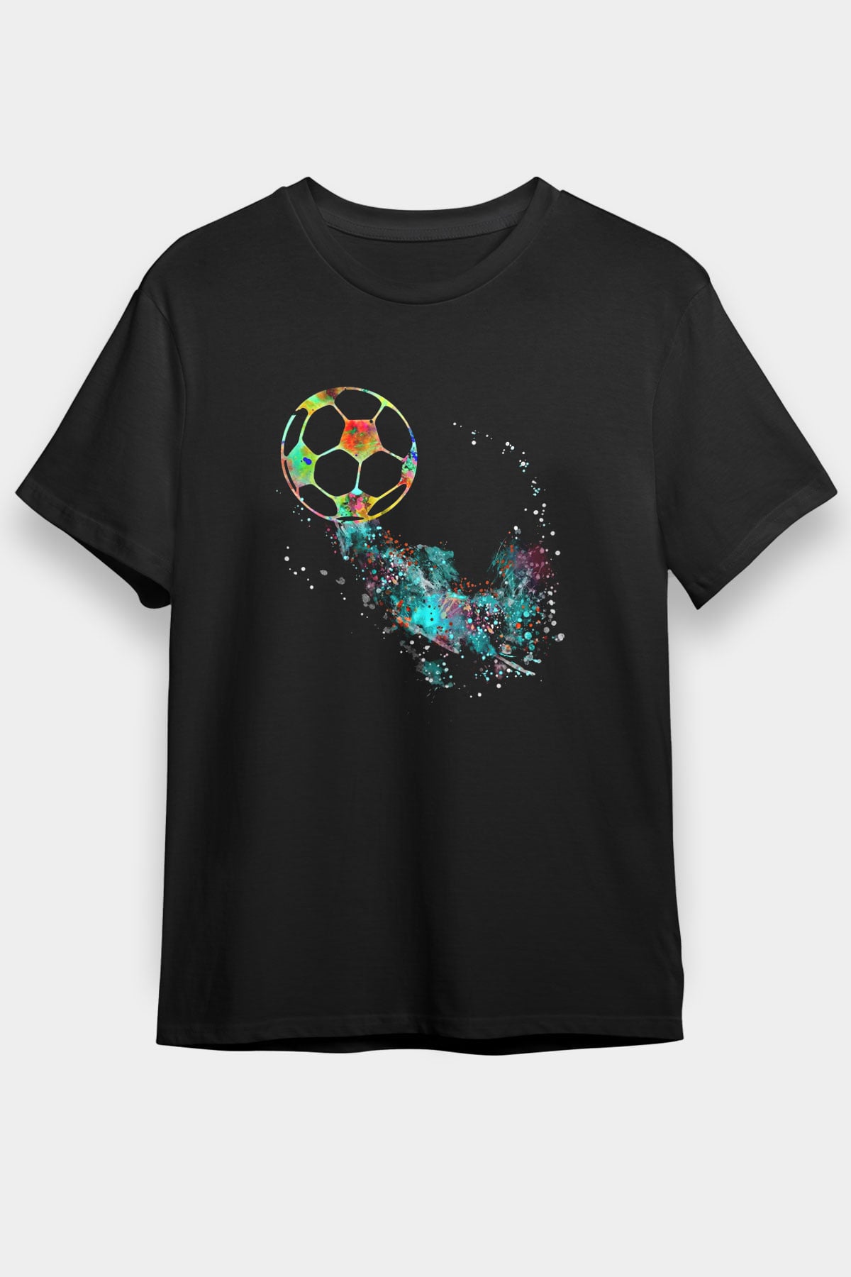 Futbol - Football Baskılı Unisex Siyah Tişört - Tshirt