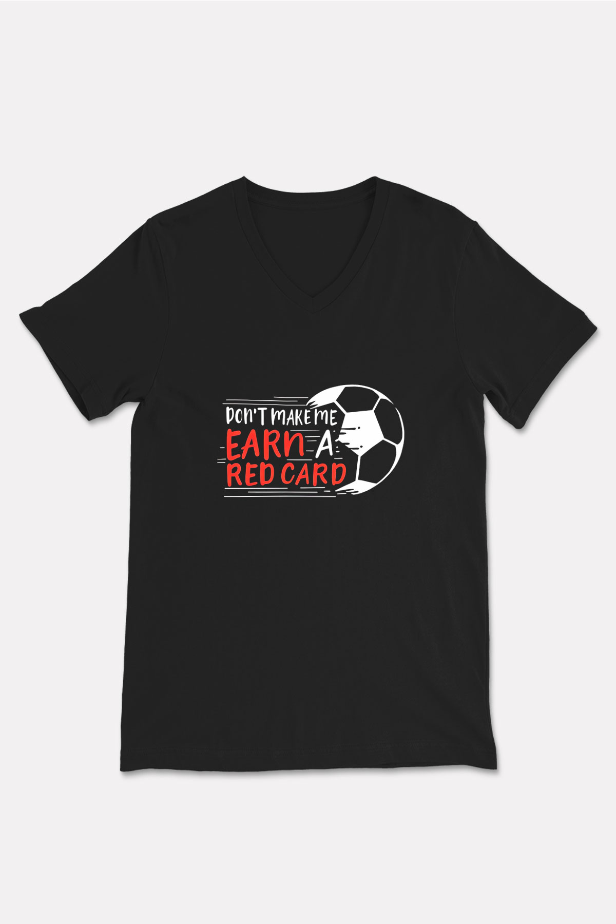 Futbol - Football Baskılı Unisex Siyah V Yaka Tişört