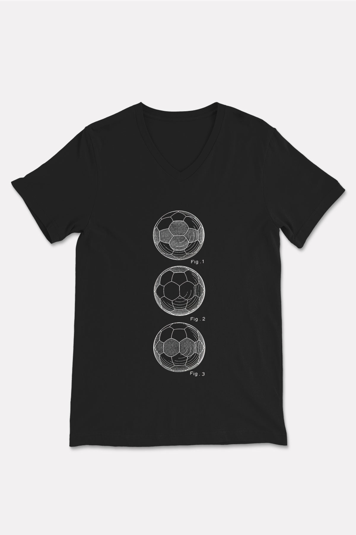 Futbol - Football Baskılı Unisex Siyah V Yaka Tişört