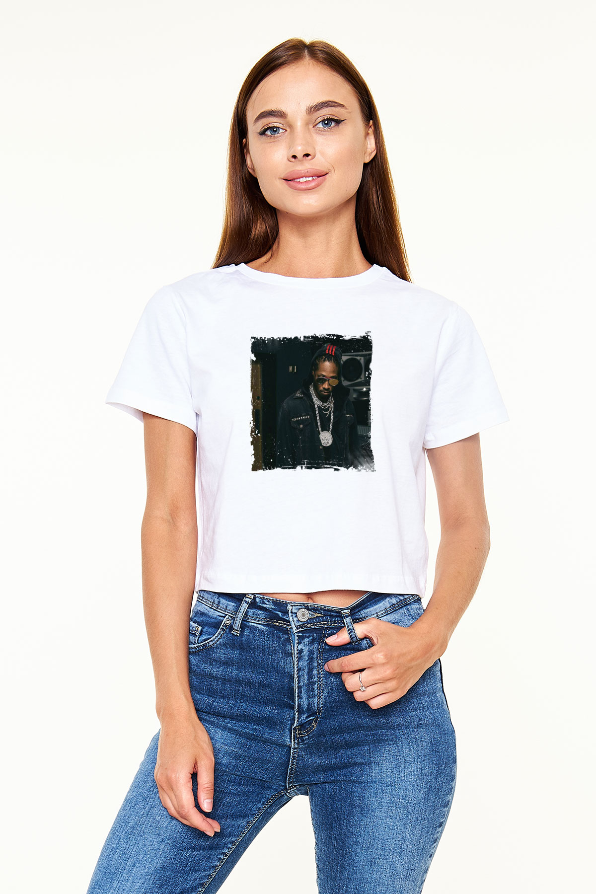 Future Baskılı Beyaz Kadın Crop Top Tişört