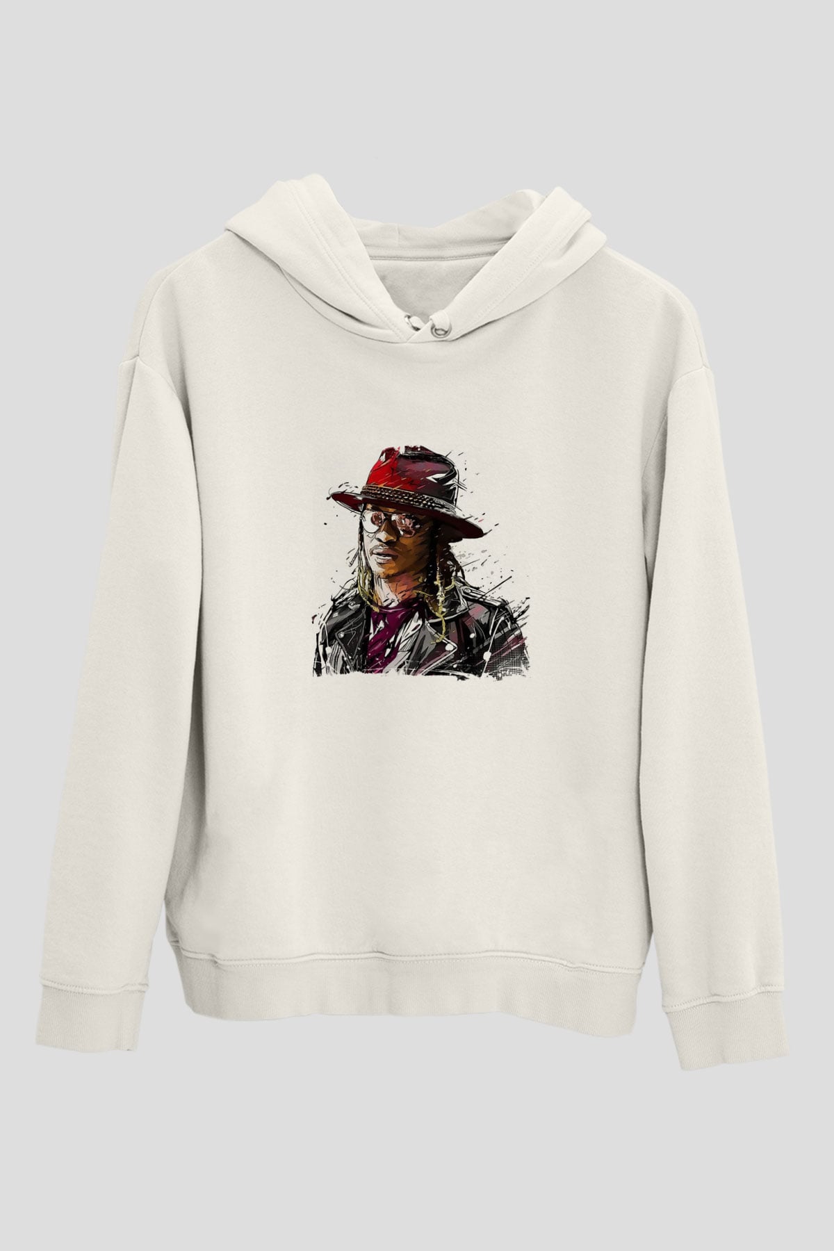 Future Baskılı Unisex Beyaz Kapüşonlu Sweatshirt