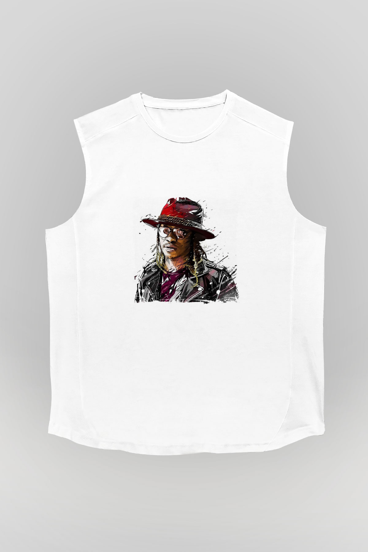 Future Baskılı Unisex Beyaz Kolsuz Tişört