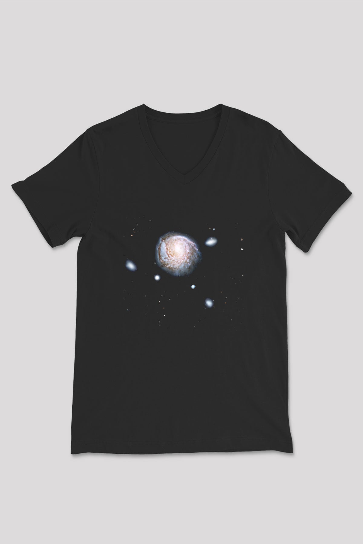 Galaksi Siyah Unisex V Yaka Tişört T-Shirt