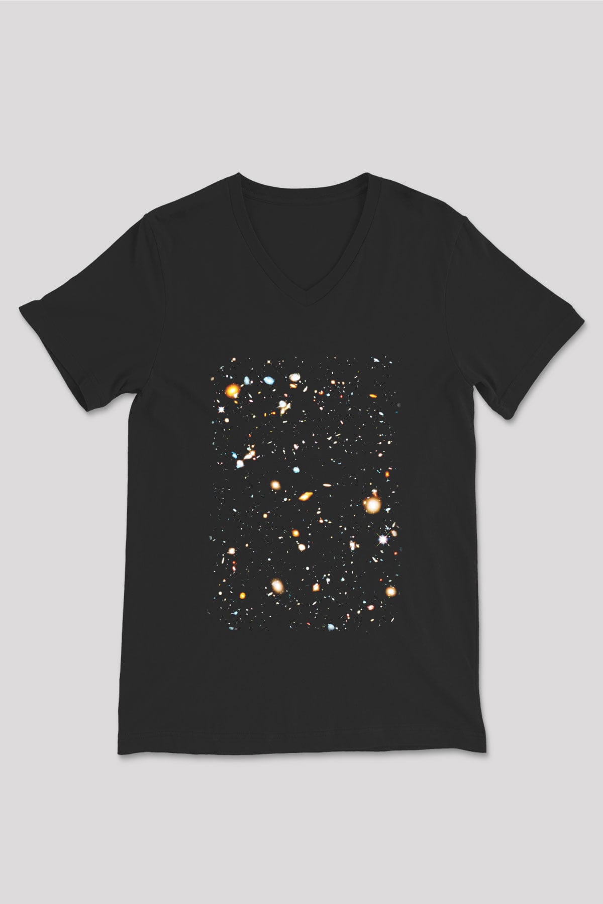 Galaksi Siyah Unisex V Yaka Tişört T-Shirt