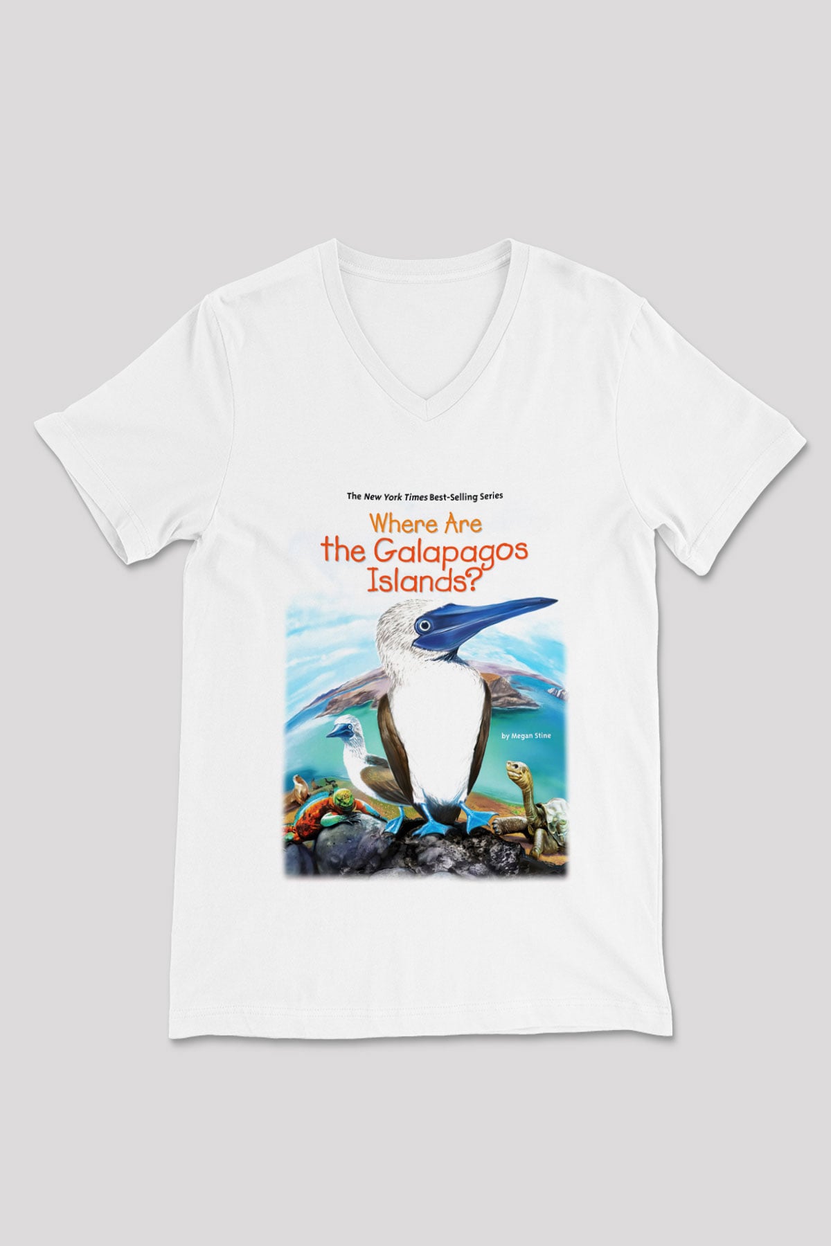 Galapagos Adaları Beyaz Unisex V Yaka Tişört T-Shirt