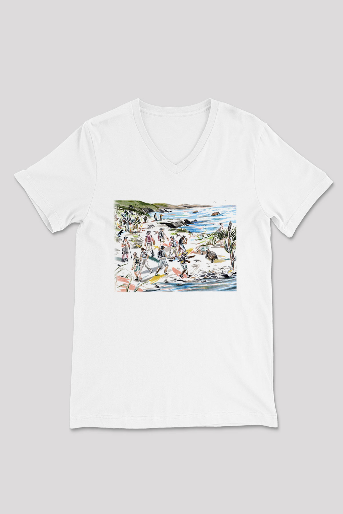 Galapagos Adaları Beyaz Unisex V Yaka Tişört T-Shirt
