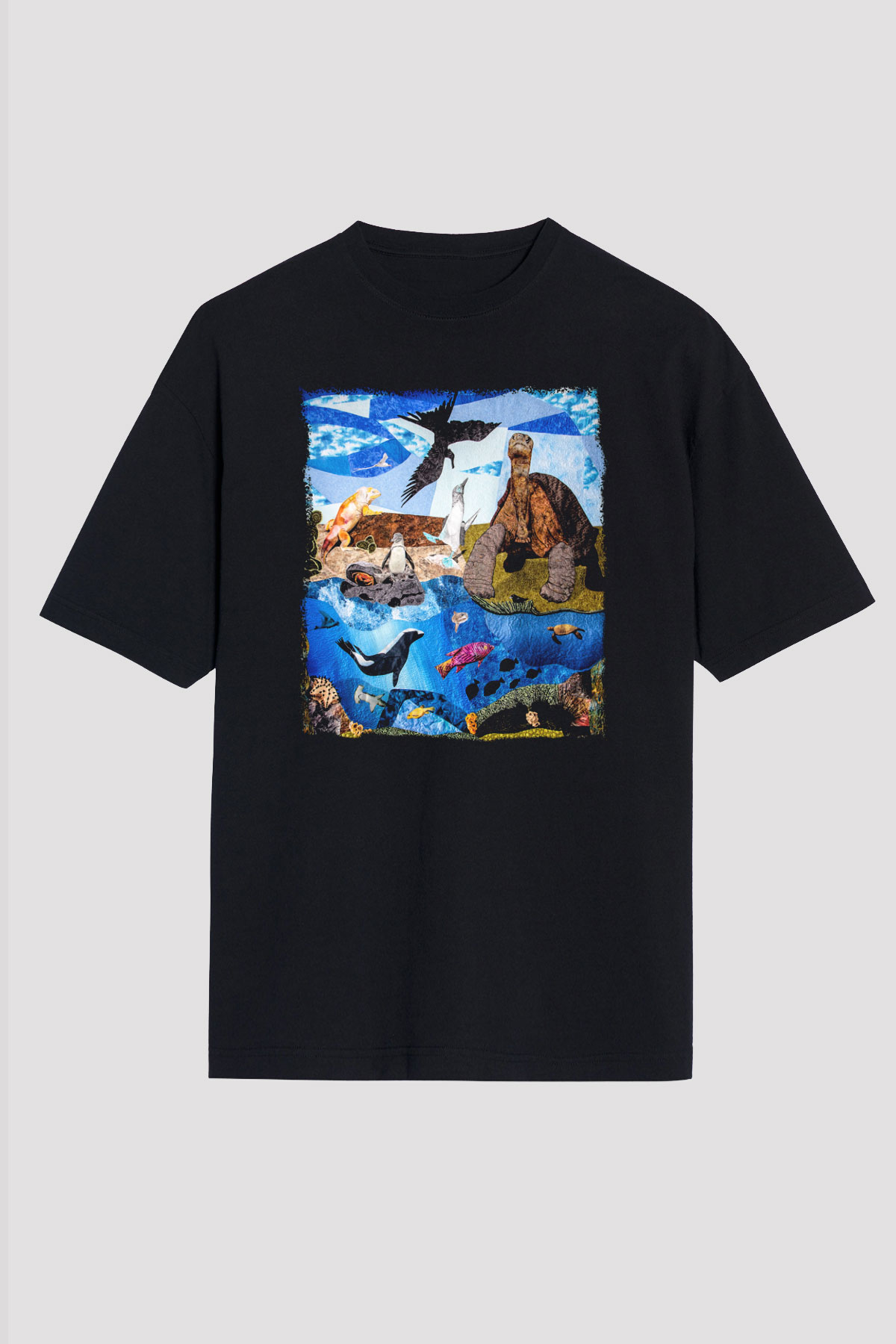 Galapagos Adaları Siyah Unisex Oversize Tişört T-Shirt