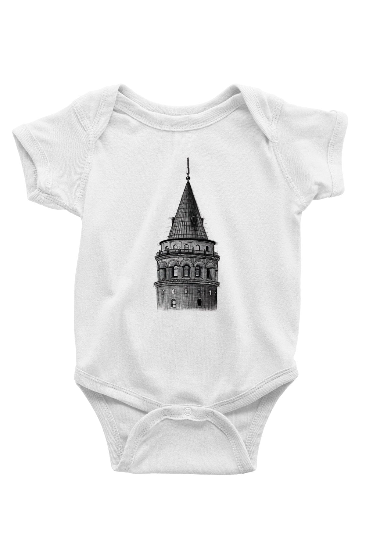 Galata Kulesi Baskılı Beyaz Unisex Bebek Body - Zıbın