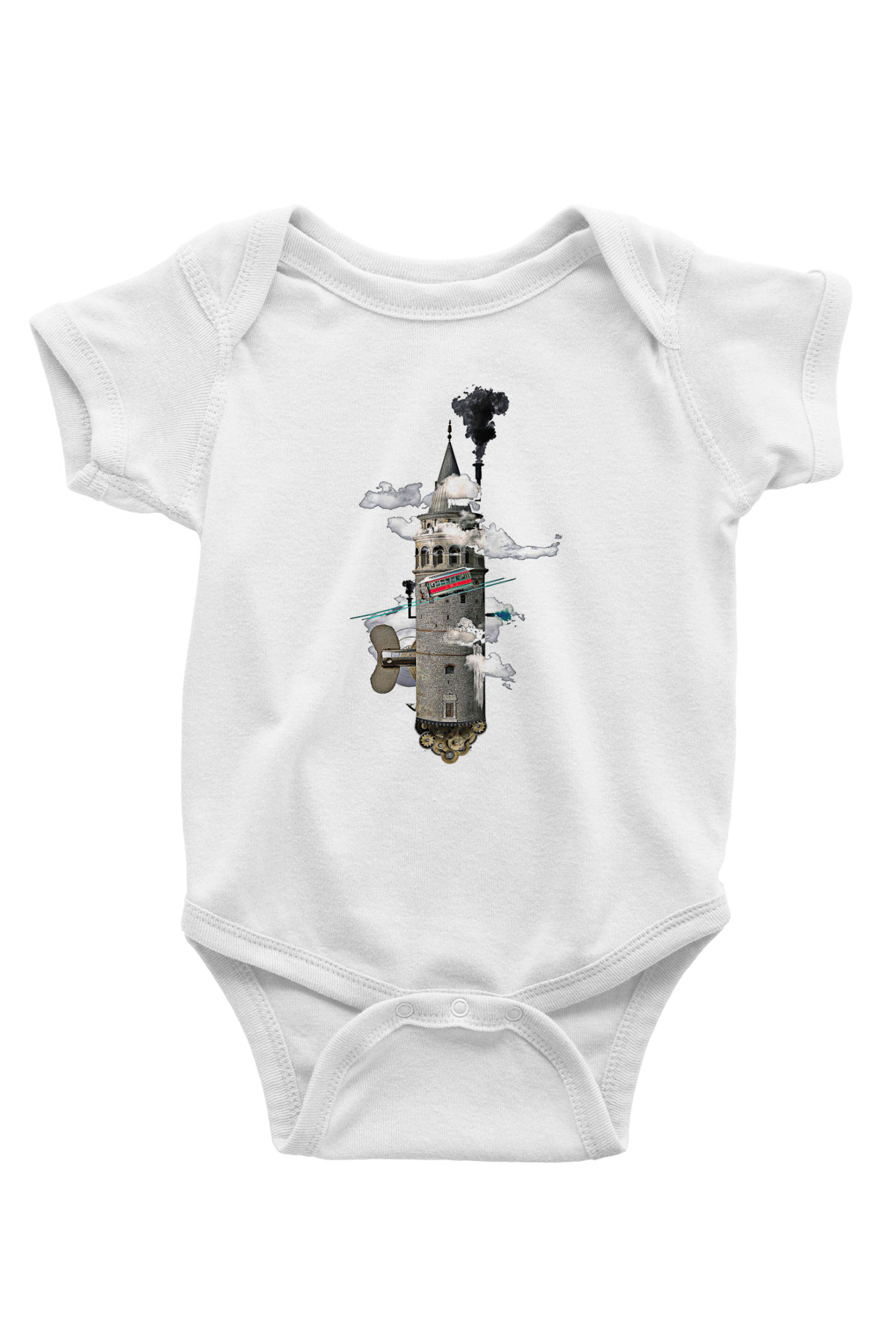 Galata Kulesi Baskılı Beyaz Unisex Bebek Body - Zıbın