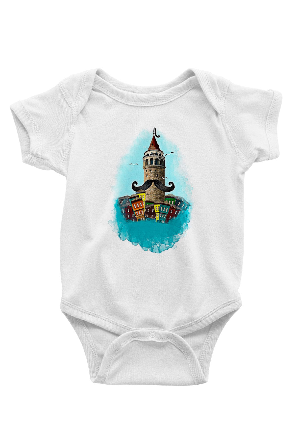 Galata Kulesi Baskılı Beyaz Unisex Bebek Body - Zıbın