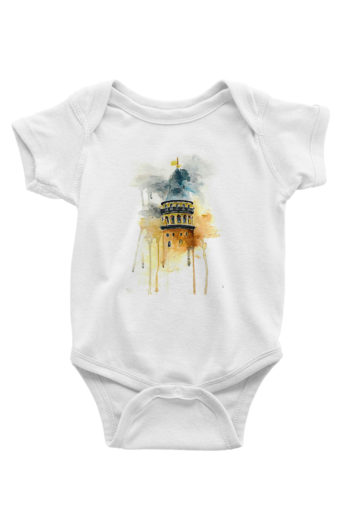 Galata Kulesi Baskılı Beyaz Unisex Bebek Body - Zıbın