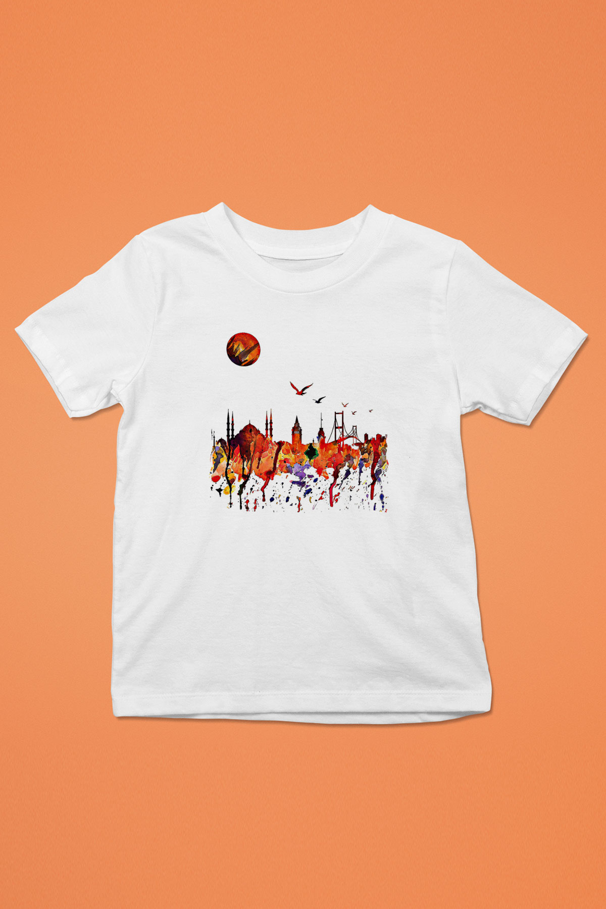 Galata Kulesi Baskılı Beyaz Unisex Beyaz Çocuk Tişört - Tshirt