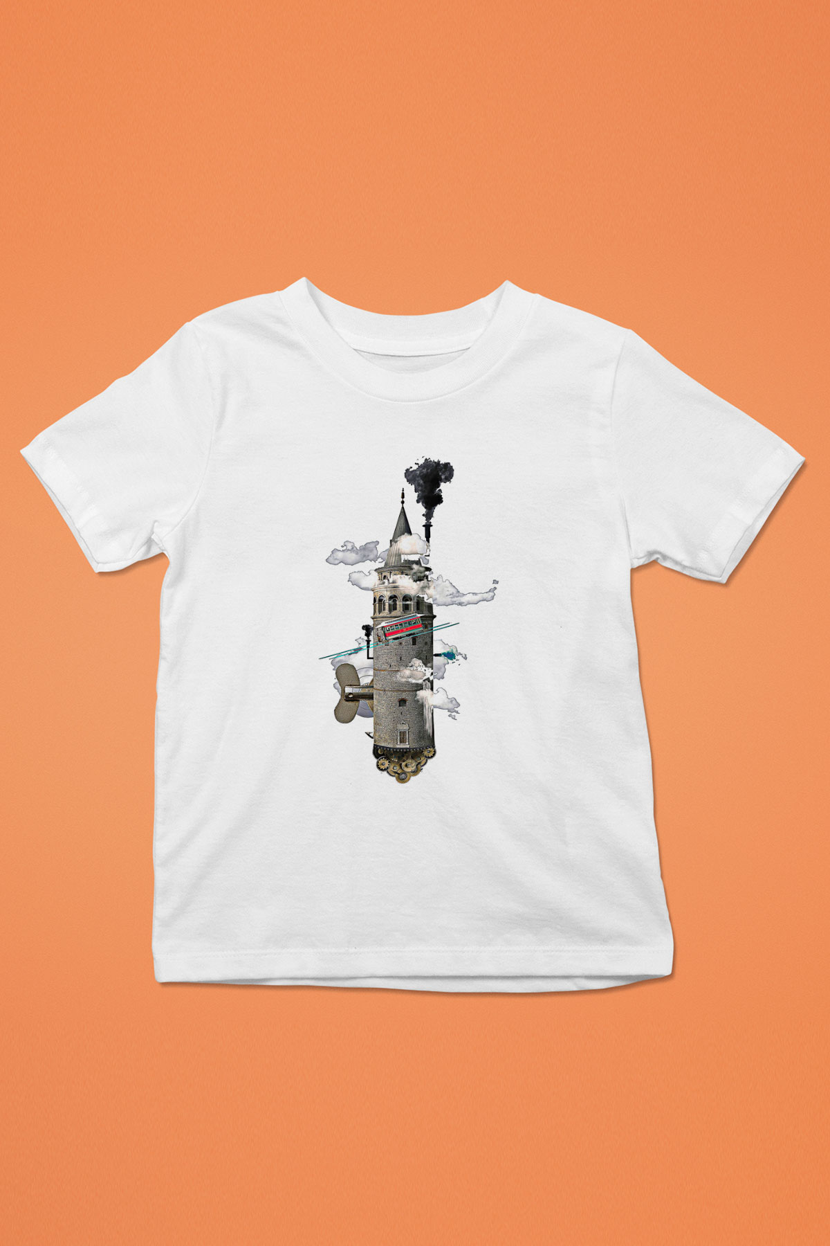 Galata Kulesi Baskılı Beyaz Unisex Beyaz Çocuk Tişört - Tshirt