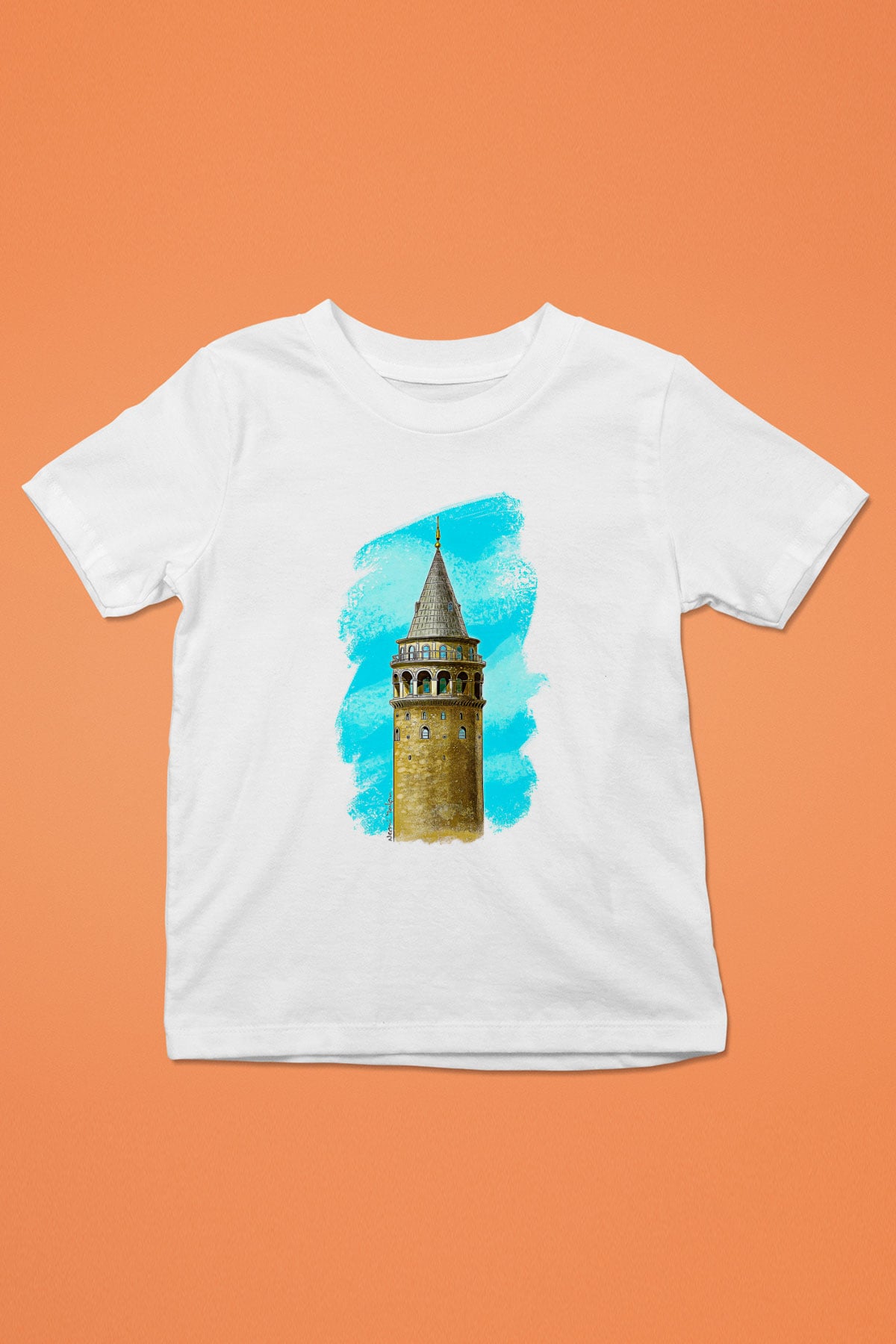 Galata Kulesi Baskılı Beyaz Unisex Beyaz Çocuk Tişört - Tshirt