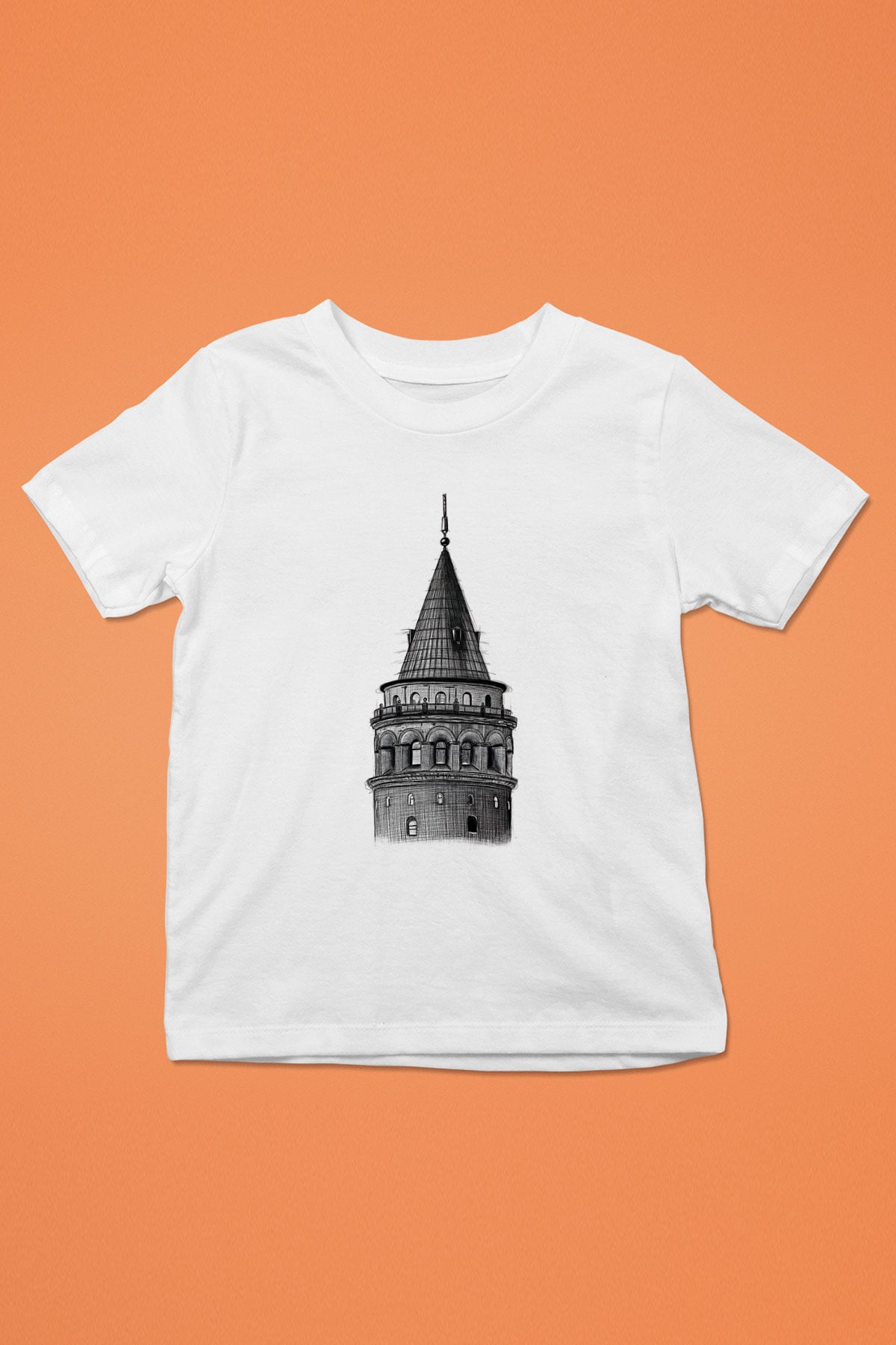 Galata Kulesi Baskılı Beyaz Unisex Beyaz Çocuk Tişört - Tshirt